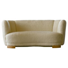 Vintage Danish 1940s Curved Banana Shape Sofa in Lambswool in the Style of Viggo Boesen