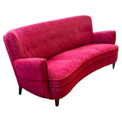 Vintage Danish 1940s Curved Sofa in Beech and Original Wool Fabric