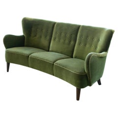 Danish 1940s Curved Sofa in Beech and Original Wool Fabric