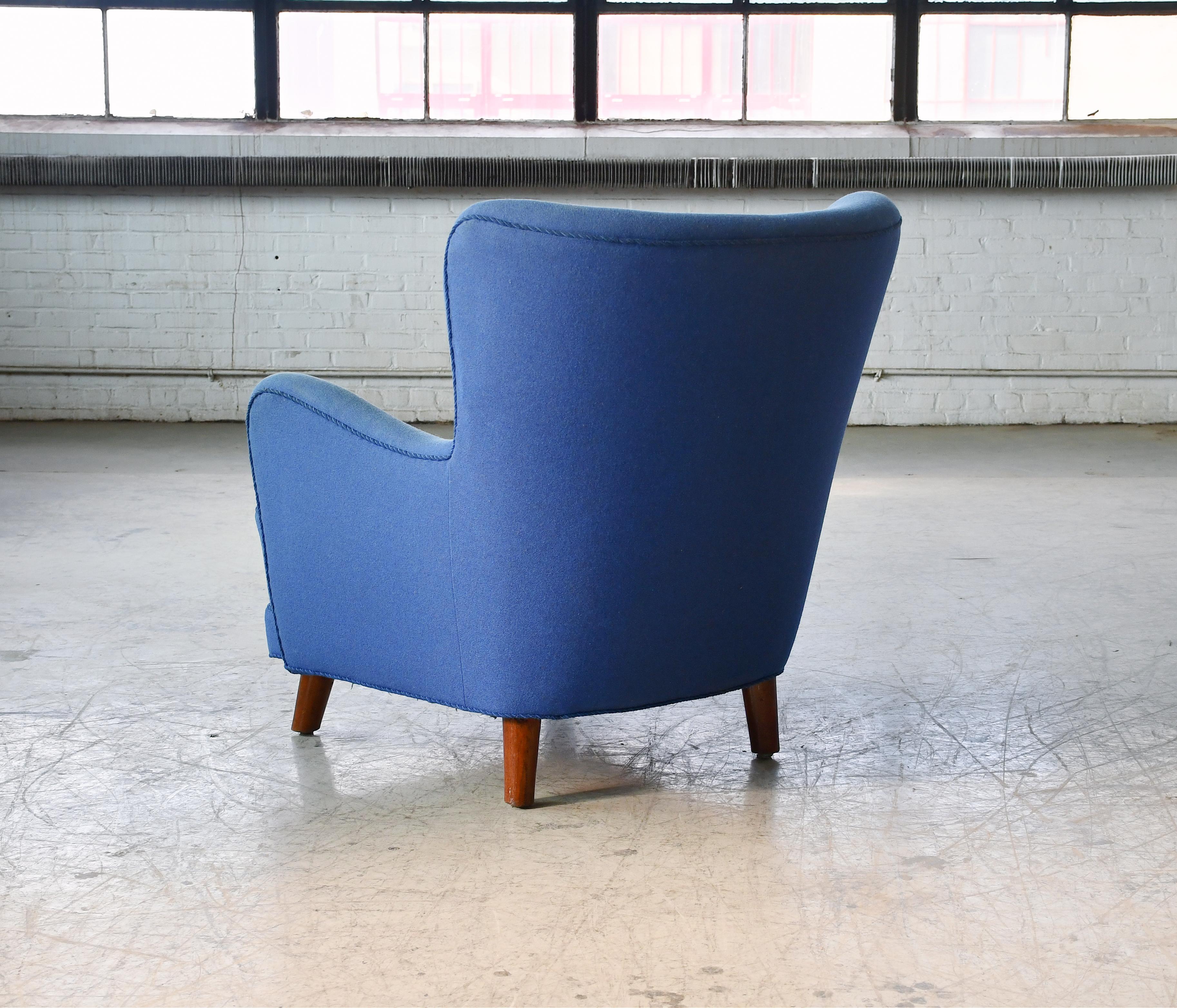 Danish 1940s Easy Chair in Blue Wool 1