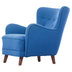 Danish 1940s Easy Chair in Blue Wool
