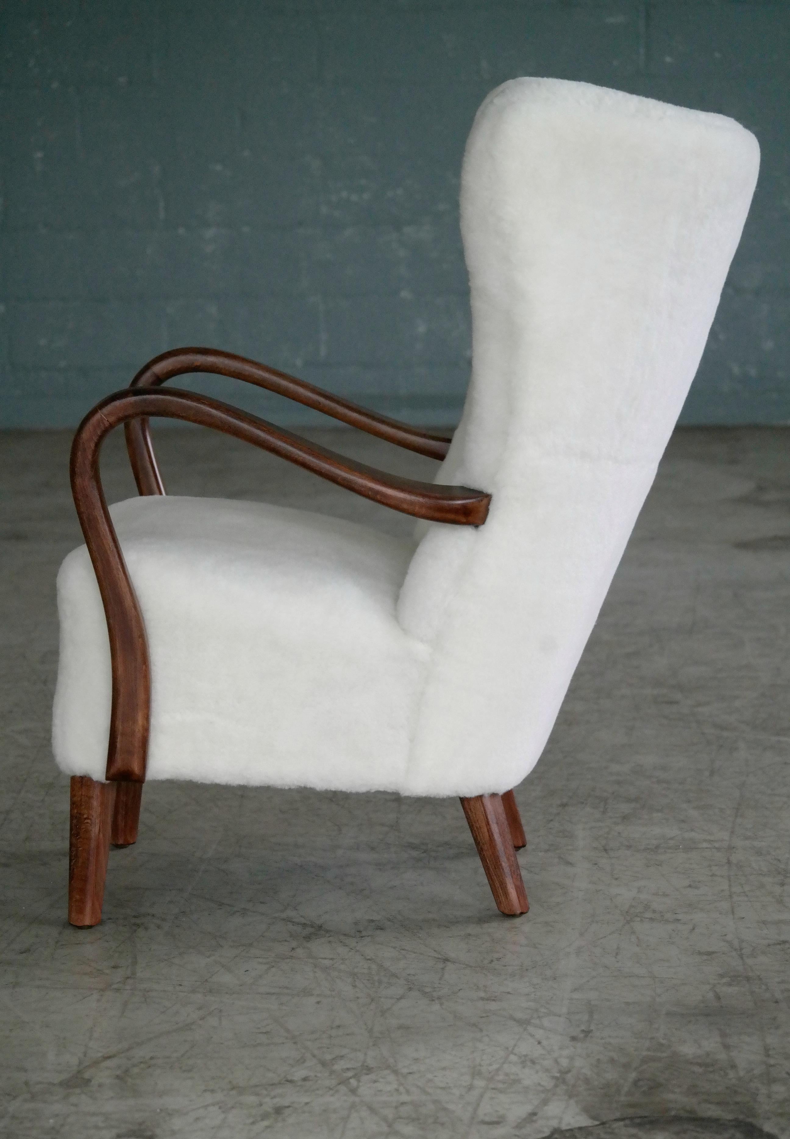 Danish 1940s Easy Chair in Lambswool with Open Armrests by Alfred Christensen 3