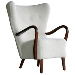 Danish 1940s Easy Chair in Lambswool with Open Armrests by Alfred Christensen