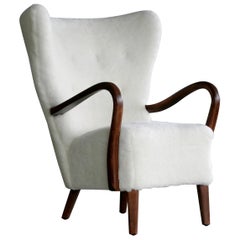 Danish 1940s Easy Chair in Lambswool with Open Armrests by Alfred Christensen