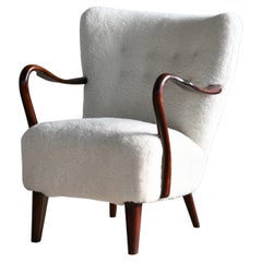 Danish 1940s Easy Chair in Lambswool with Open Armrests by Alfred Christensen