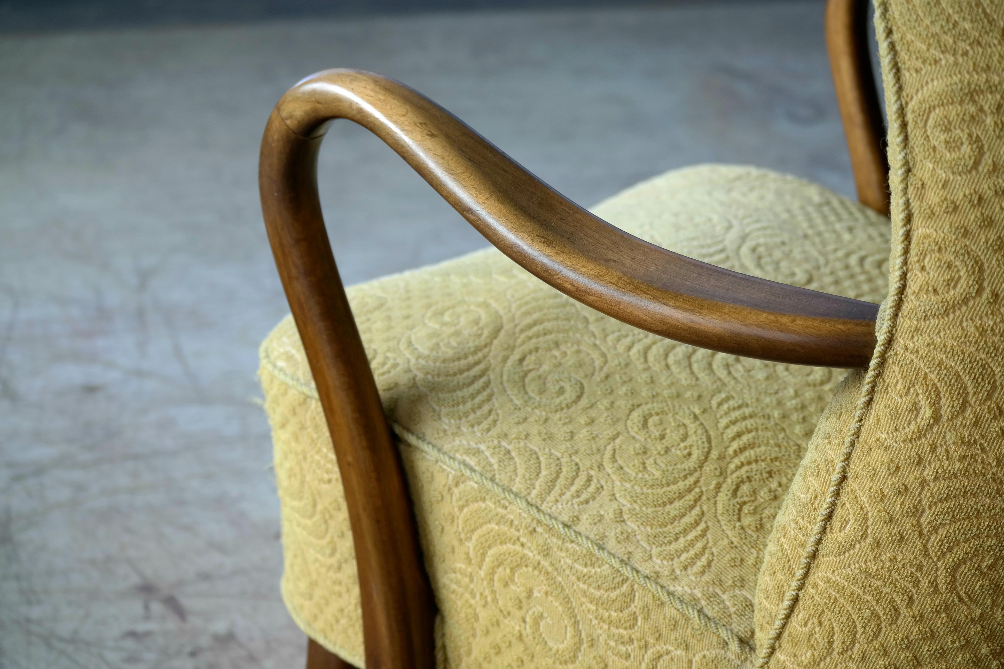 Wool Danish 1940s Easy Chair with Open Armrests in Beech by Alfred Christensen