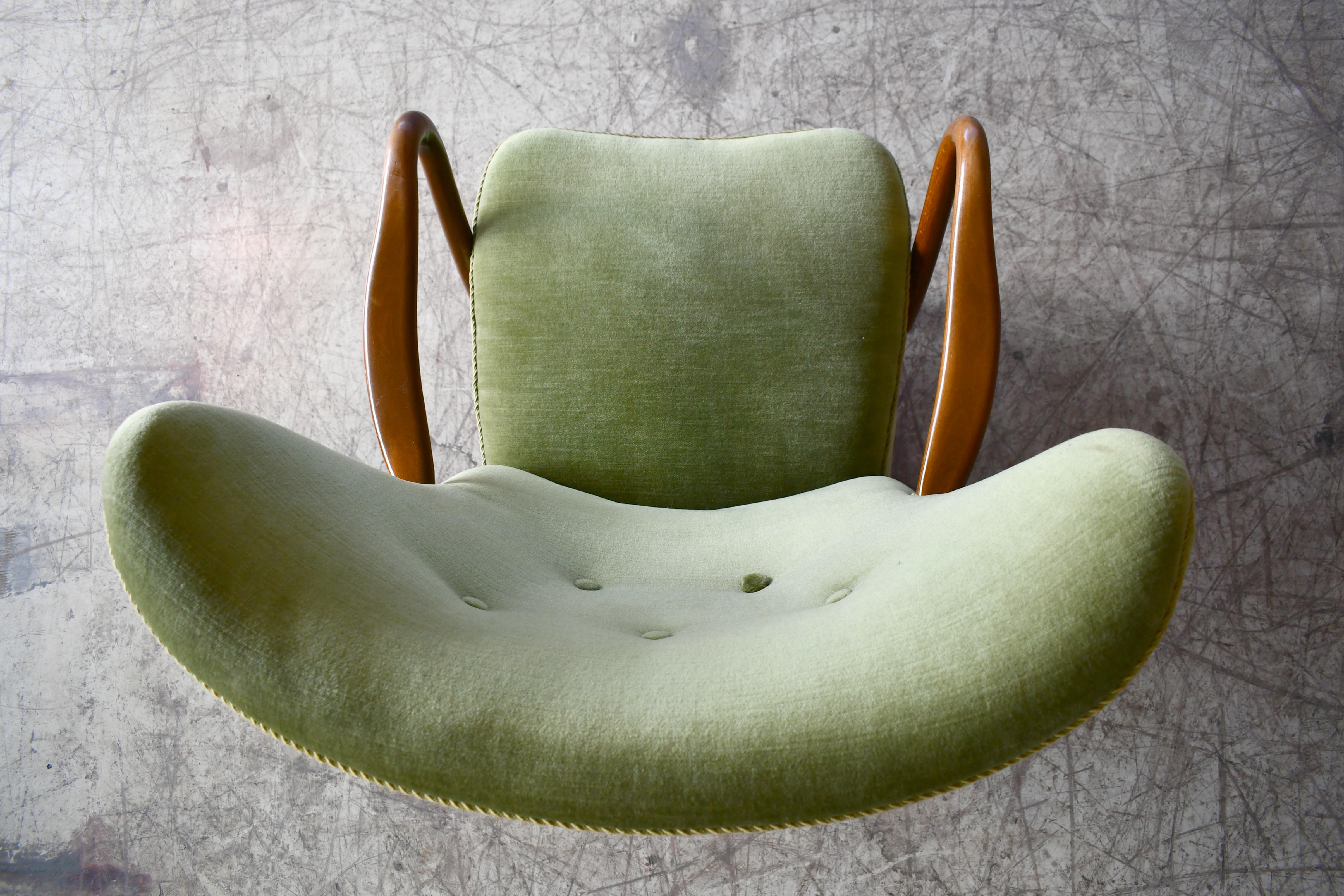 Danish 1940s Easy Chair with Open Armrests and Mohair by Alfred Christensen 4