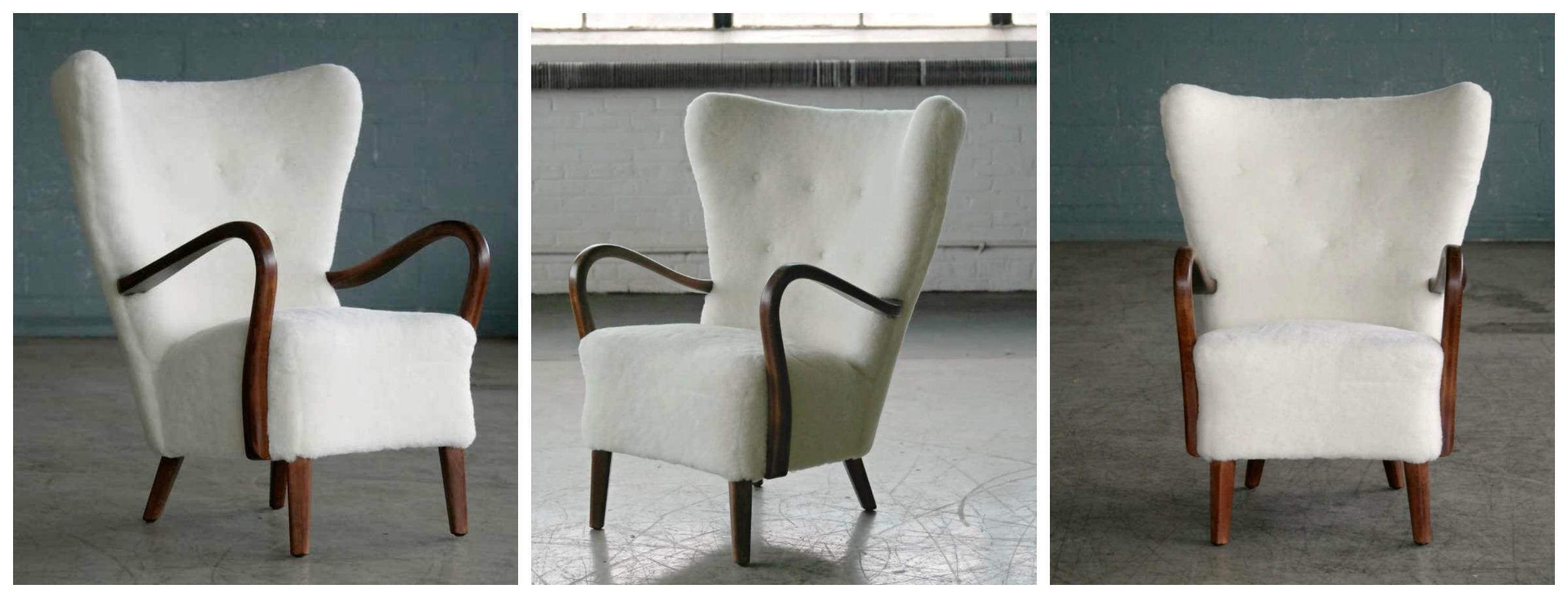 Danish 1940s Easy Chair with Open Armrests and Mohair by Alfred Christensen 5