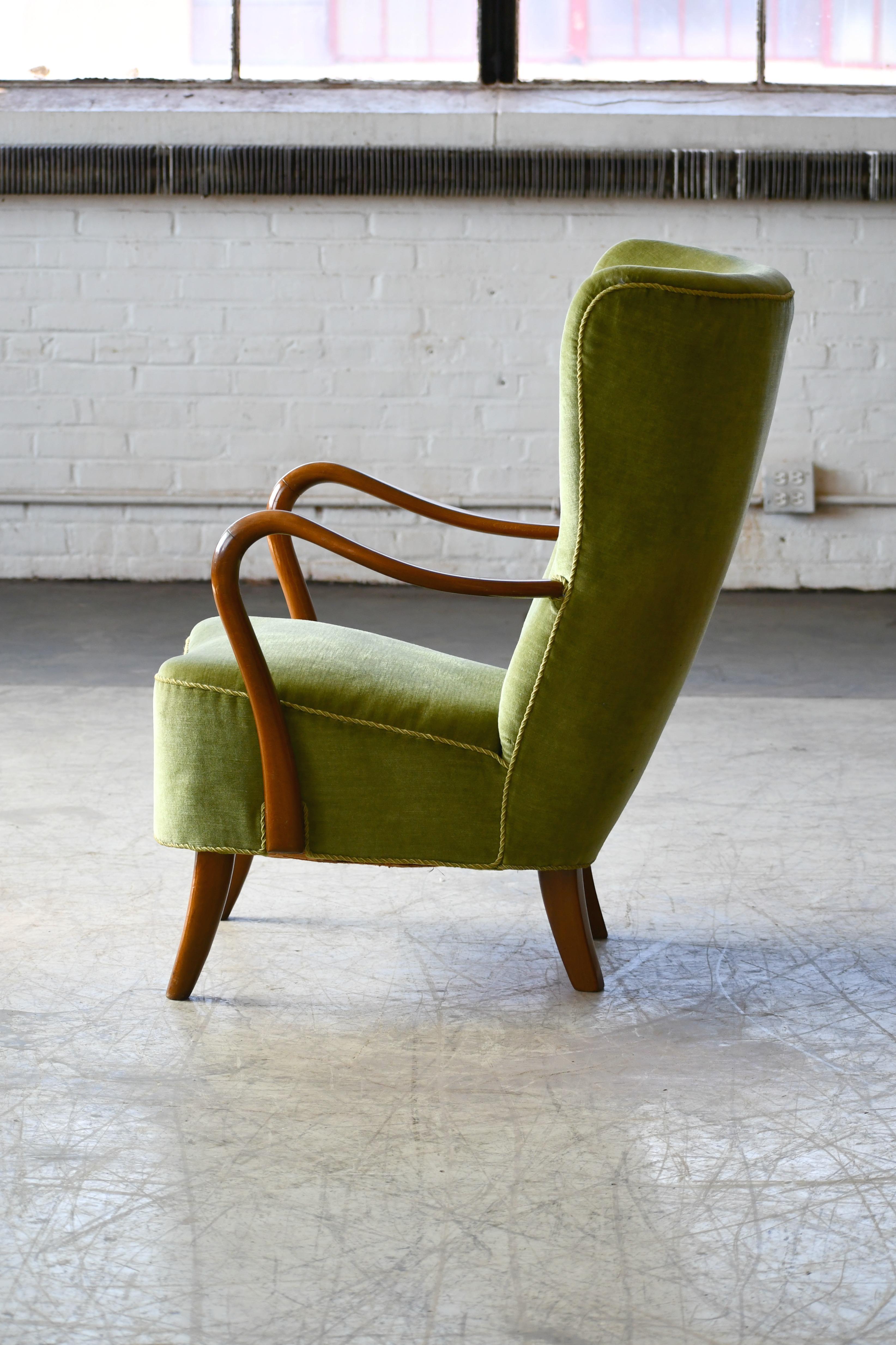 Danish 1940s Easy Chair with Open Armrests and Mohair by Alfred Christensen 2