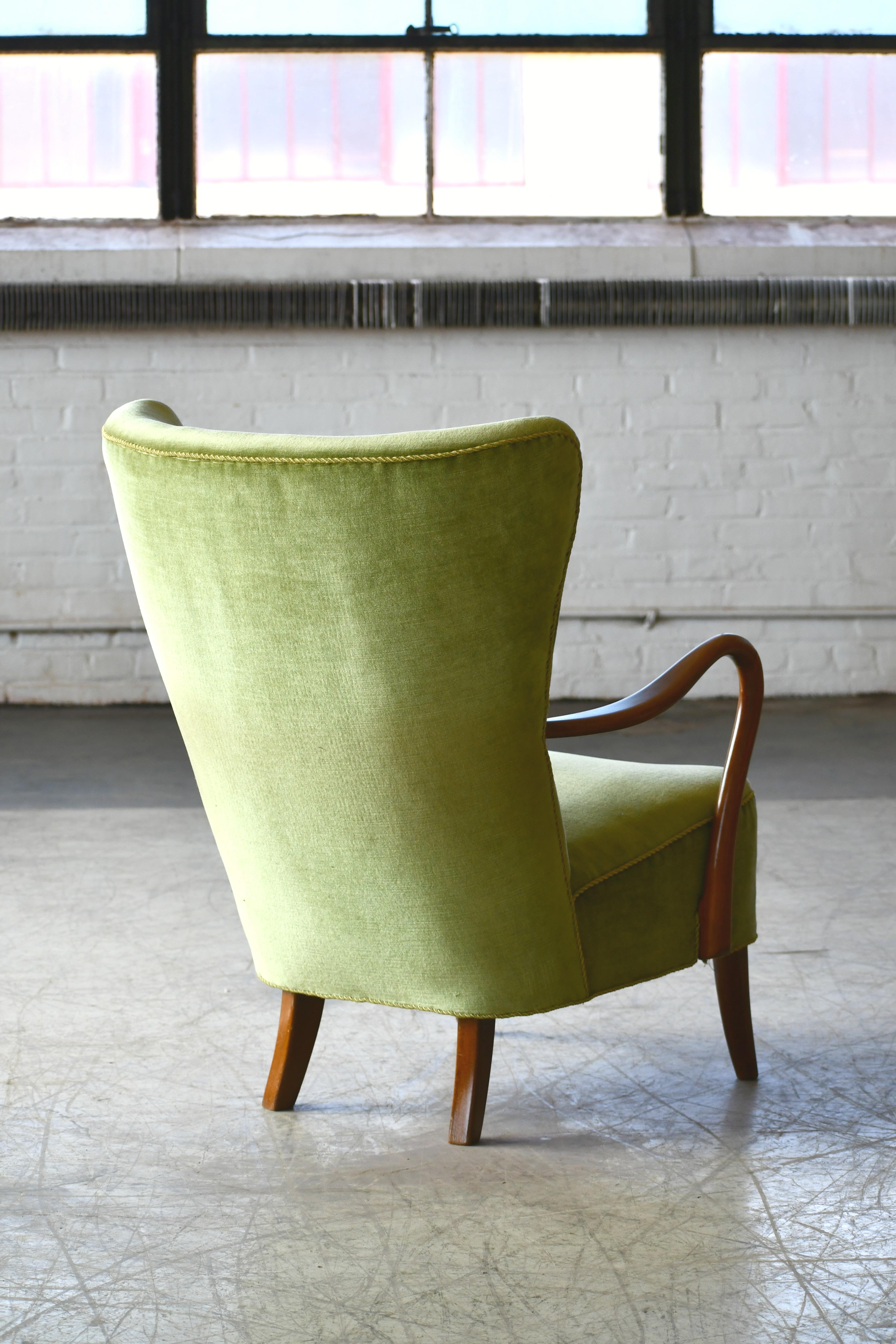 Danish 1940s Easy Chair with Open Armrests and Mohair by Alfred Christensen 3