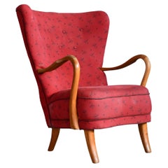 Danish 1940s Easy Chair with Open Armrests in Beech by Alfred Christensen