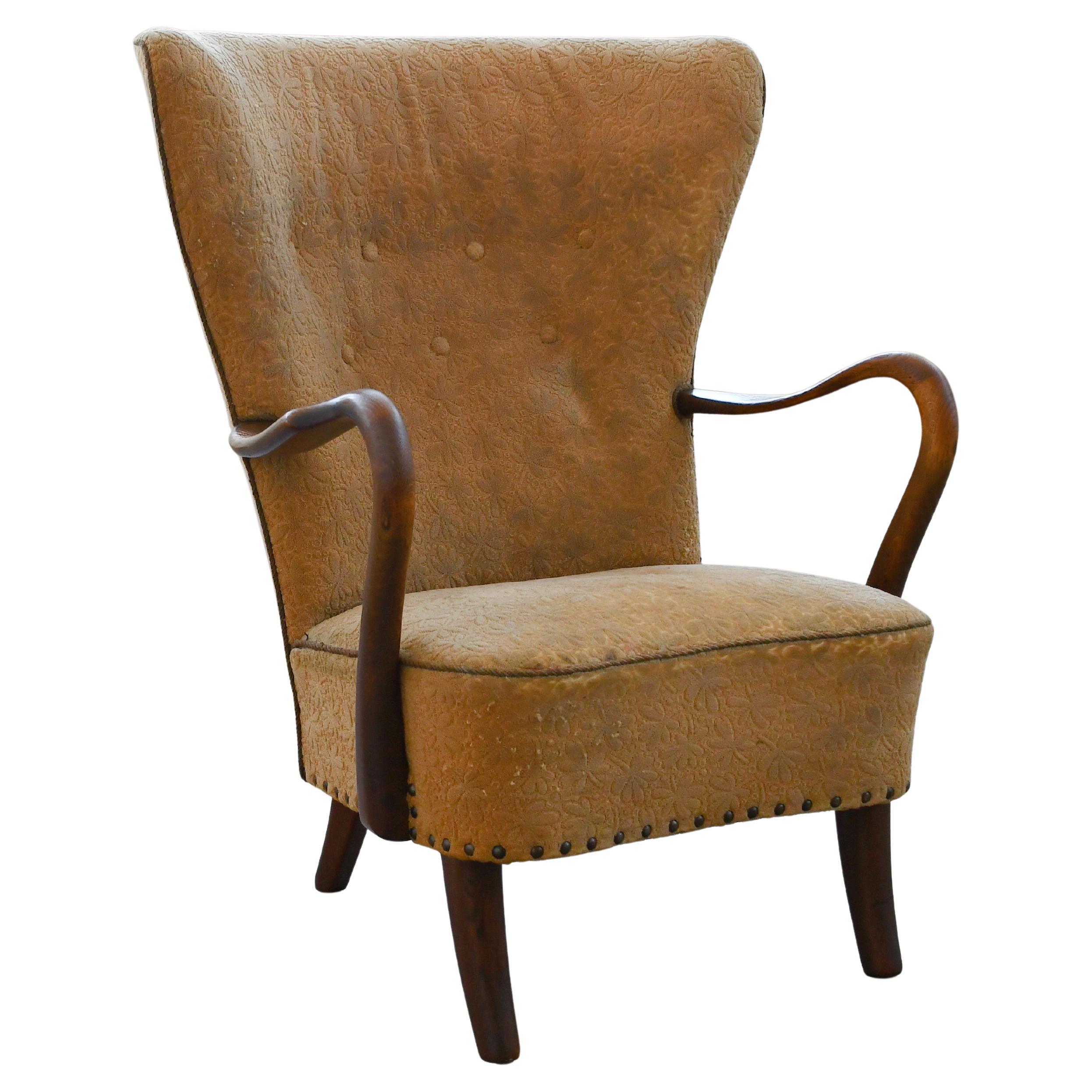 Danish 1940s Easy Chair with Open Armrests in Beech by Alfred Christensen