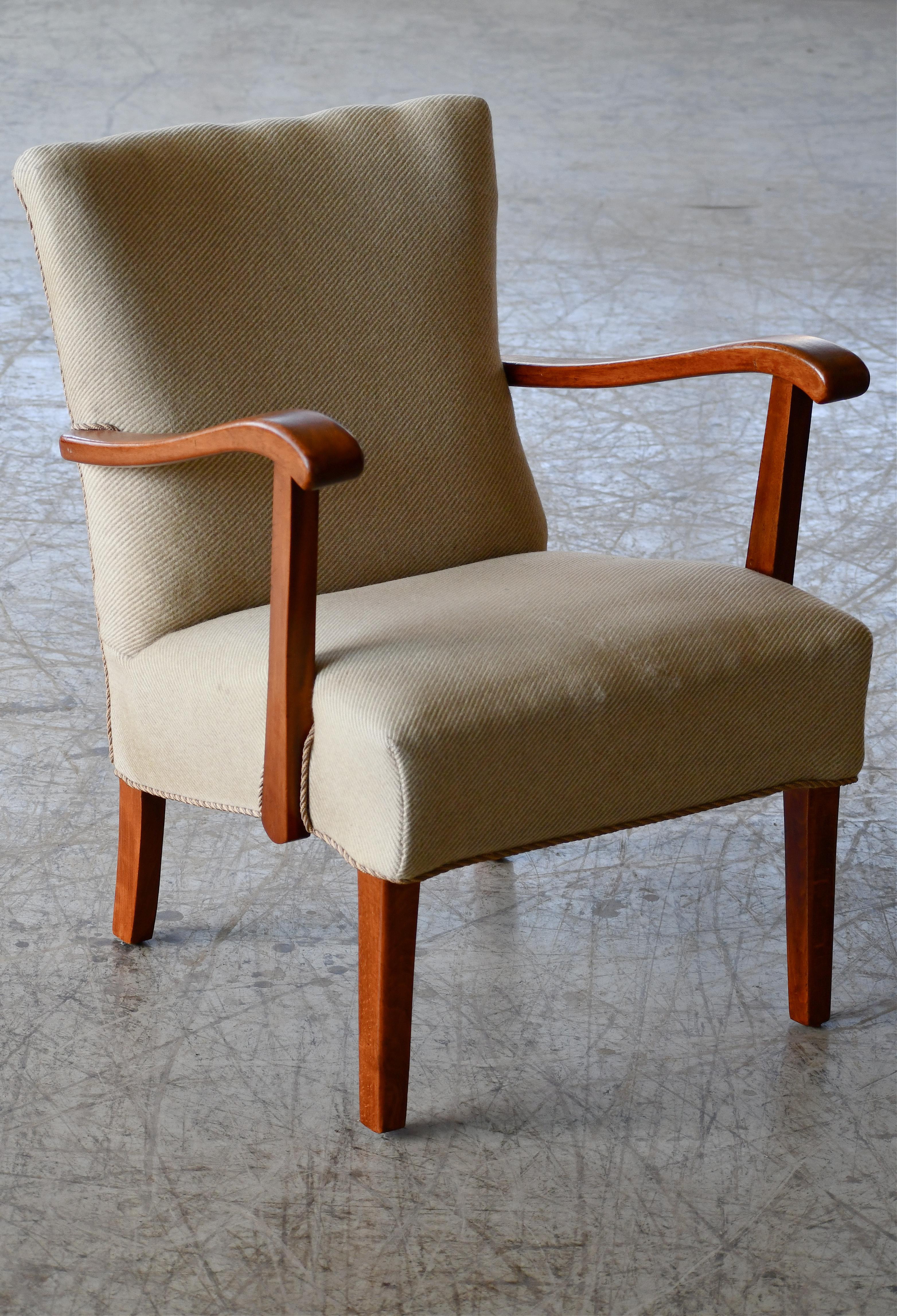 Mid-20th Century Danish 1940's Easy Chair with Open Armrests In Beech