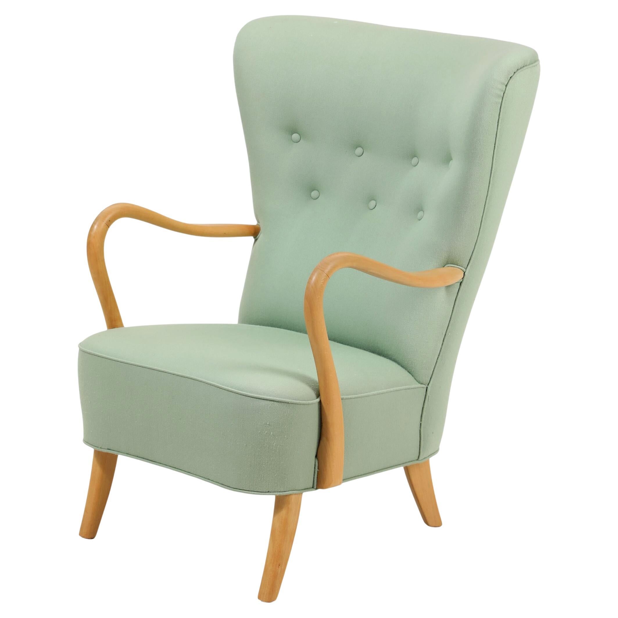 Danish 1940s Easy Chair with Open Armrests in Blonde Beech by Alfred Christensen For Sale