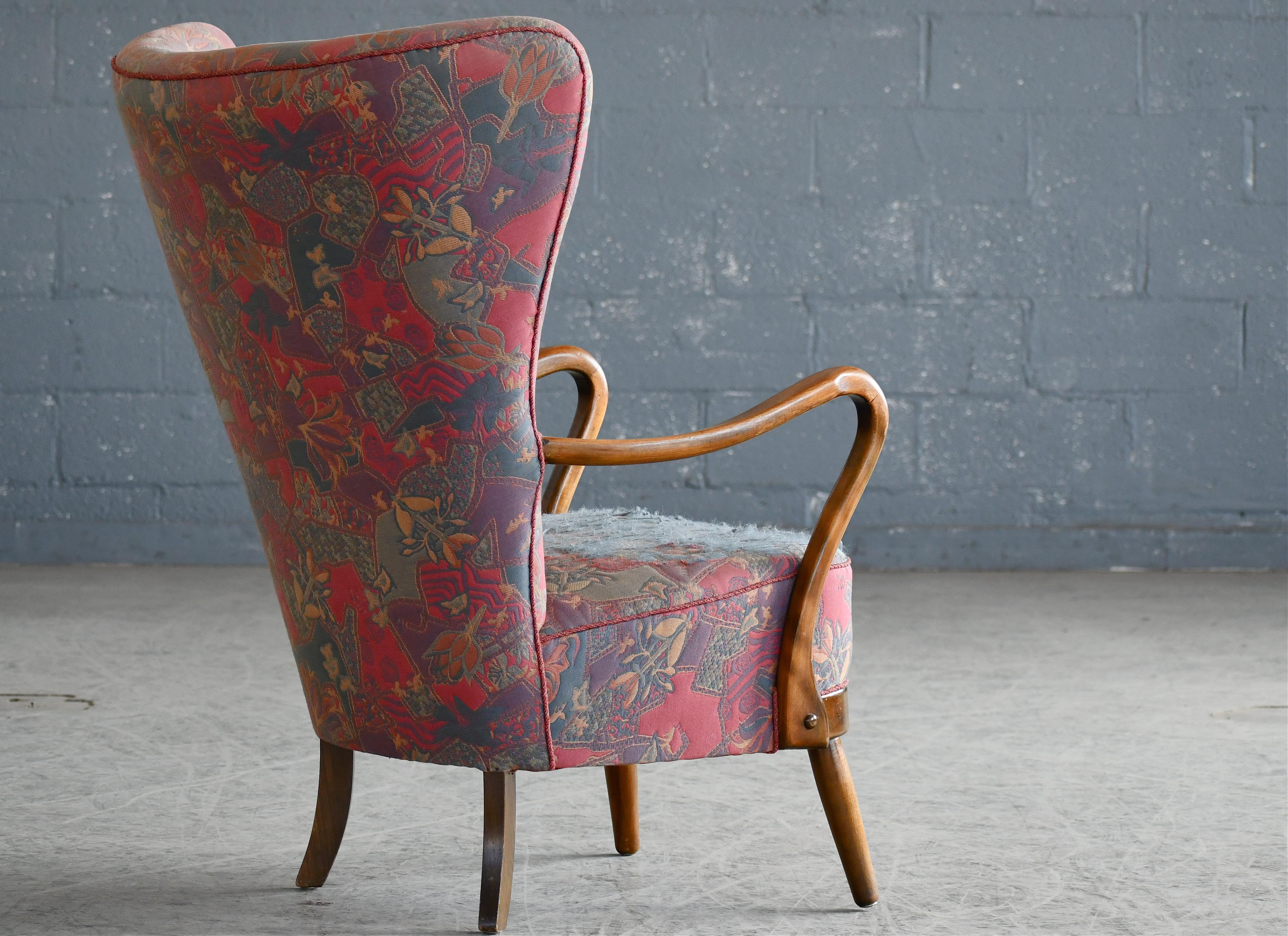 Danish 1940s Easy Chair with Open Armrests in Mahogany by Alfred Christensen  3