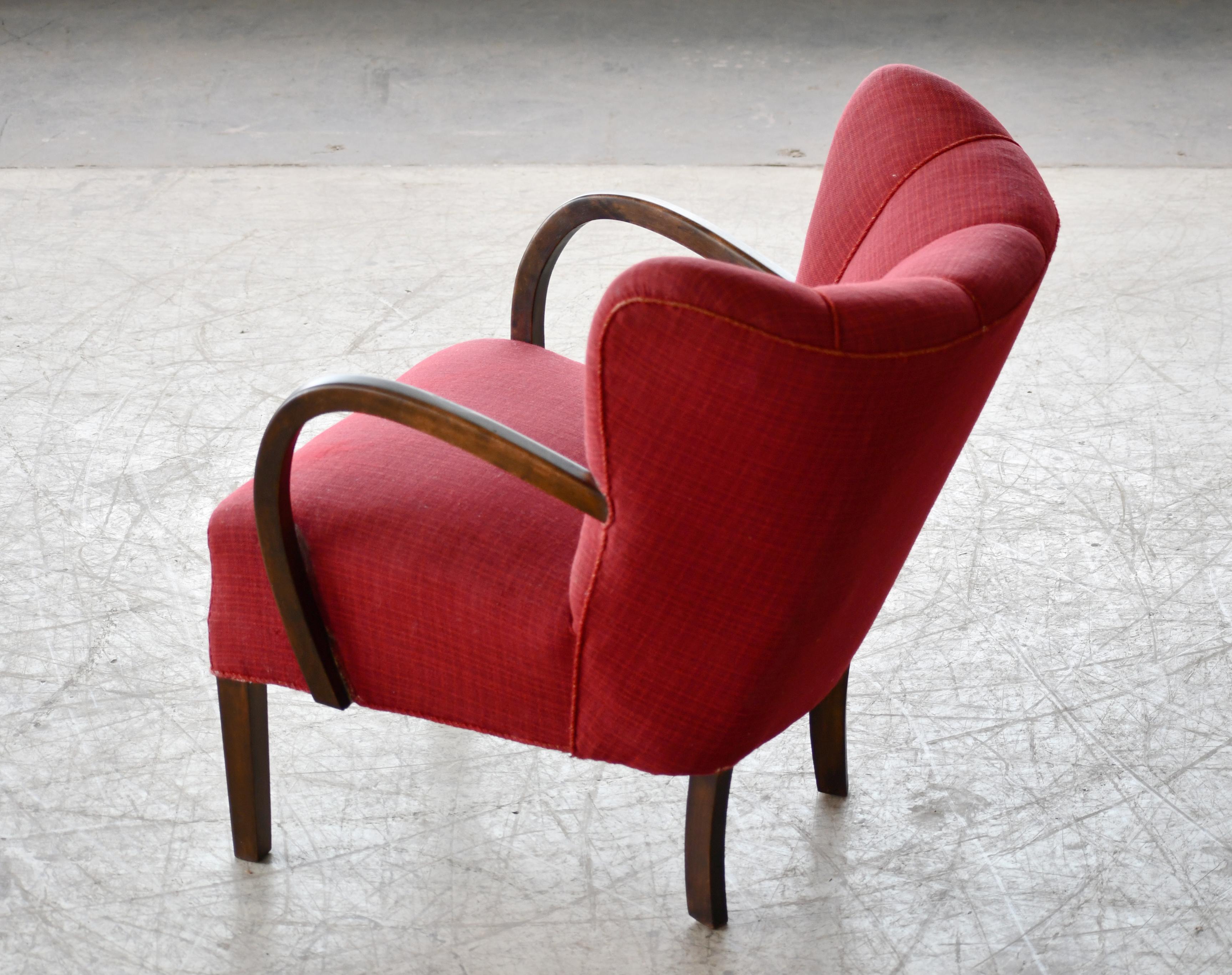 Wool Danish 1940's Easy Lounge Chair attributed to Viggo Boesen