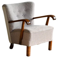 Fauteuil de salon danois des années 1940 par Slagelse, accoudoirs ouverts en chêne 