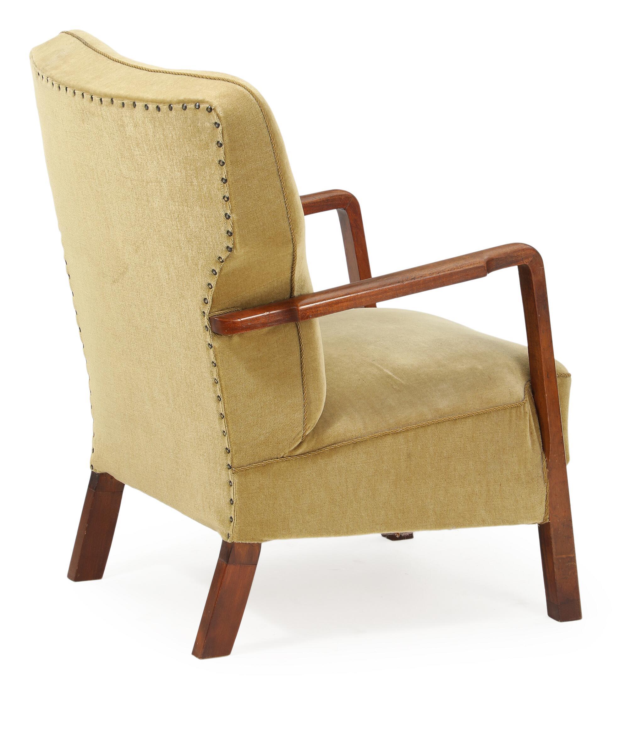 Dänischer Loungesessel oder Clubsessel aus den 1940er Jahren mit Gestell aus kubanischem Mahagoni (Moderne der Mitte des Jahrhunderts) im Angebot