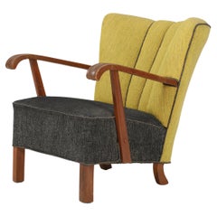 Danish 1940
s Easy Lounge or Club Chair with Oak Armrests