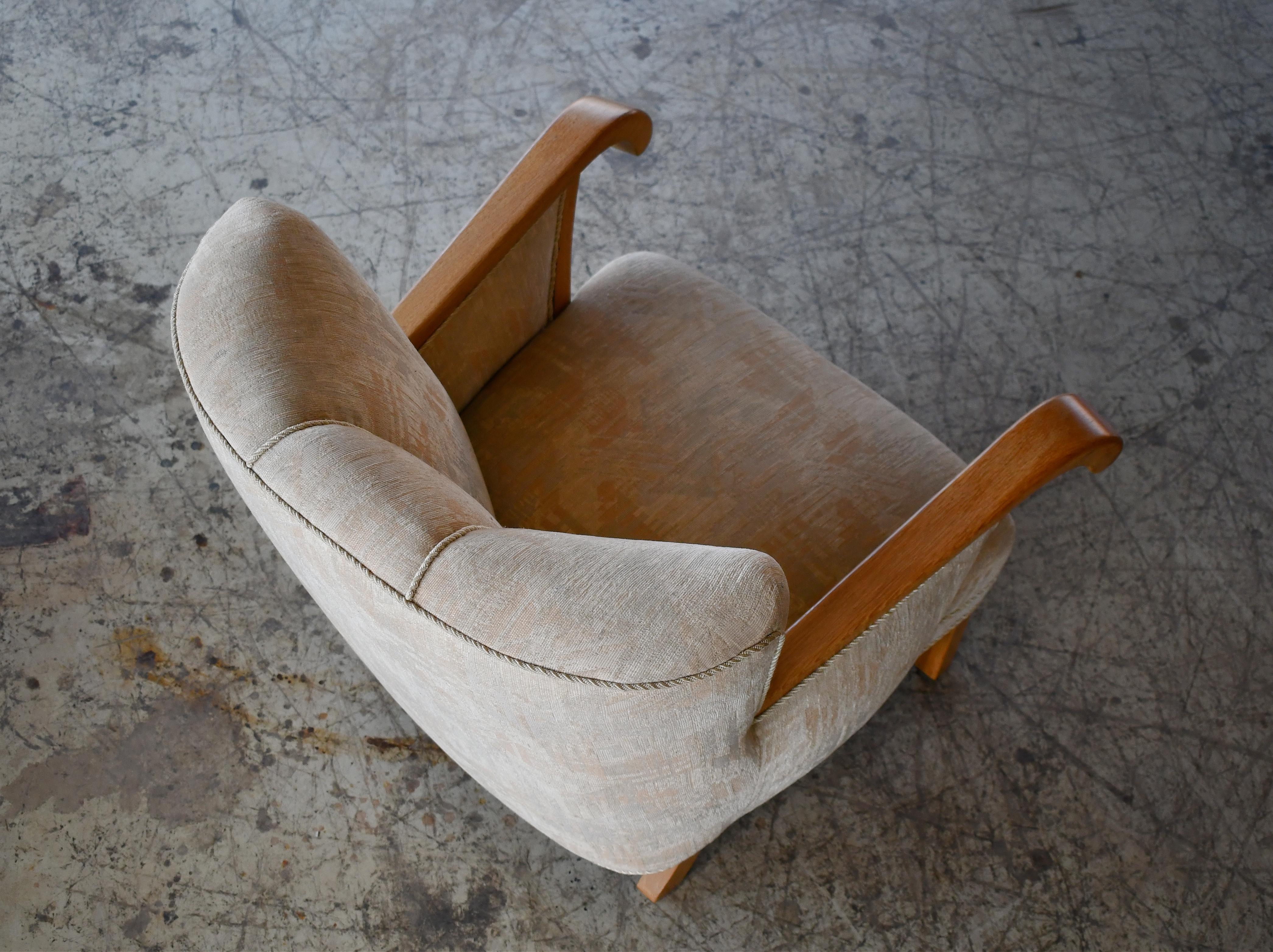 Danish 1940's Easy Lounge or Club Chairs with Oak Armrests  5