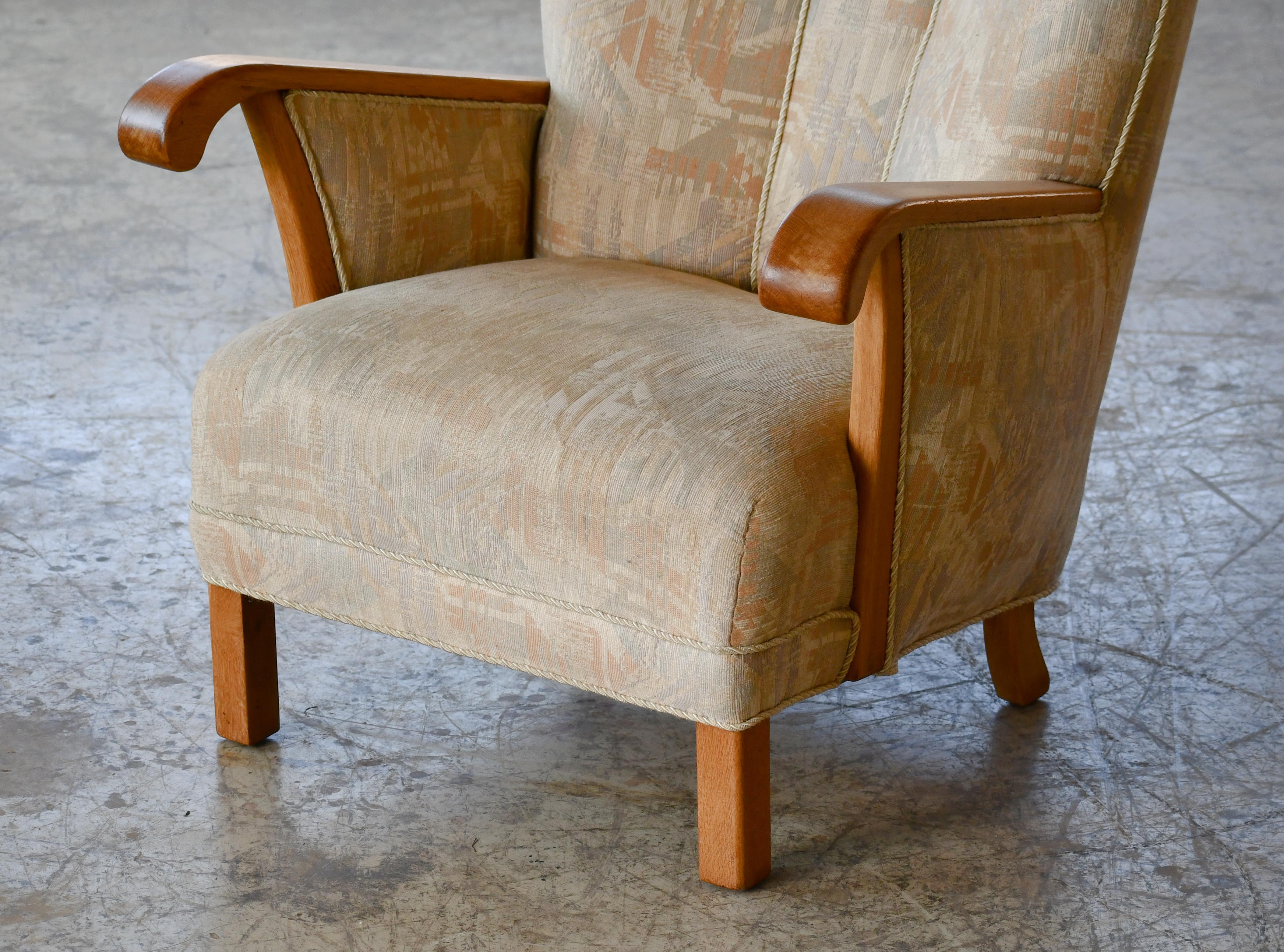 Mid-20th Century Danish 1940's Easy Lounge or Club Chairs with Oak Armrests 