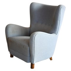 Vintage Danish 1940s Erik Wørts Attributed Overstuffed Highback Lounge Chair