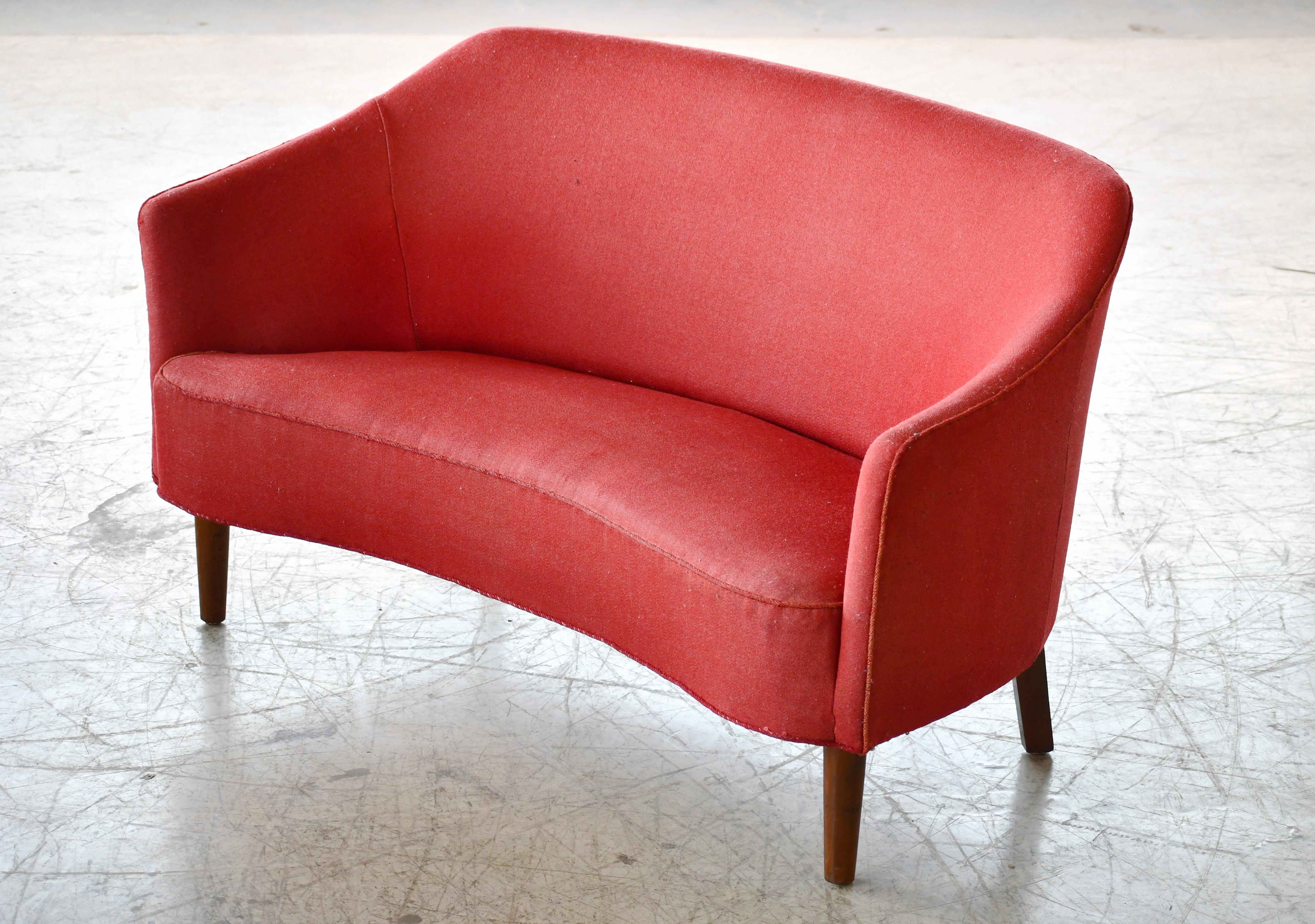 Mid-Century Modern Danish 1940's Finn Juhl Style Settee or Loveseat