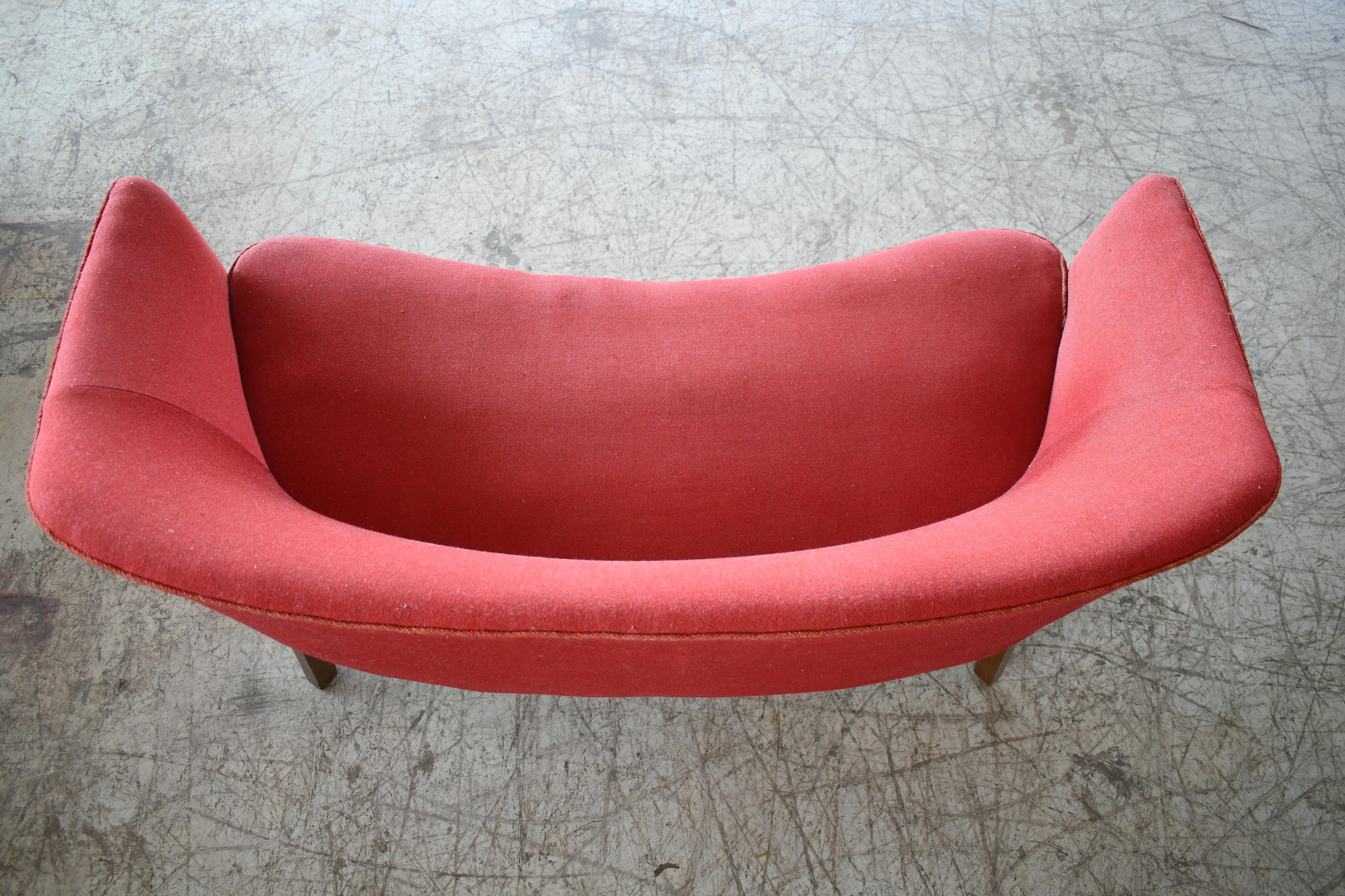 Wool Danish 1940's Finn Juhl Style Settee or Loveseat