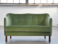 Danish 1940's Finn Juhl Style Settee or Loveseat in Green Mohair