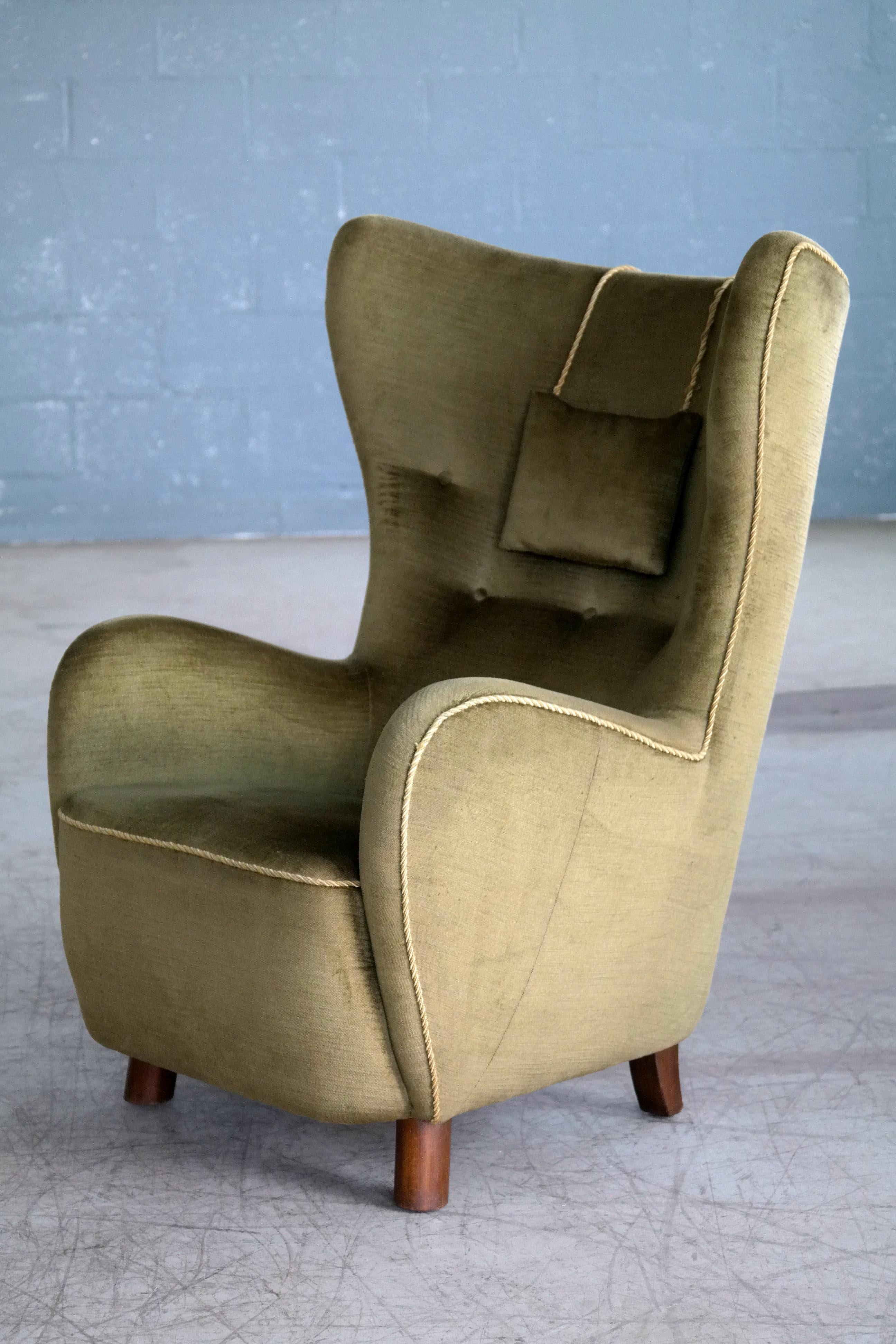 Danish 1940s Flemming Lassen Attributed High Back Lounge Chair 6