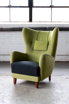 Danish 1940s Flemming Lassen Attributed High Back Lounge Chair
