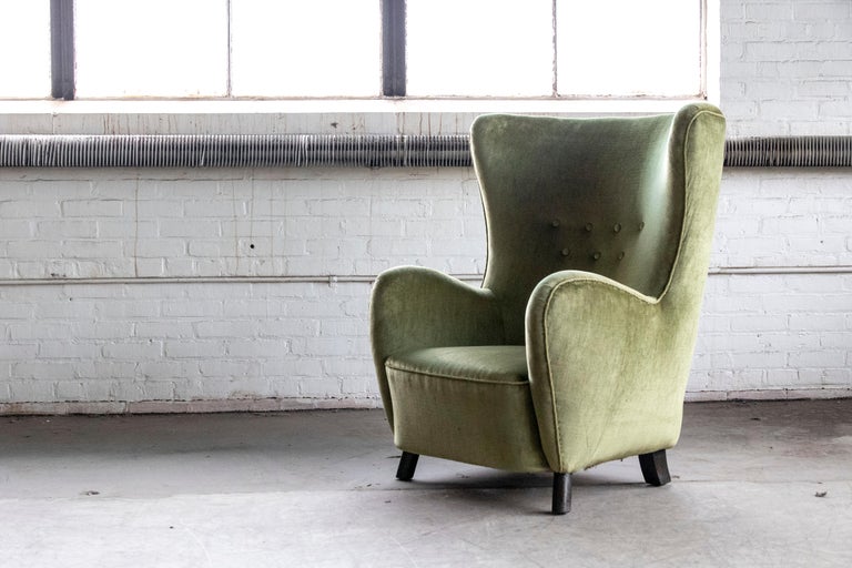Mid-Century Modern Danish 1940s Flemming Lassen Attributed High Back Lounge Chair