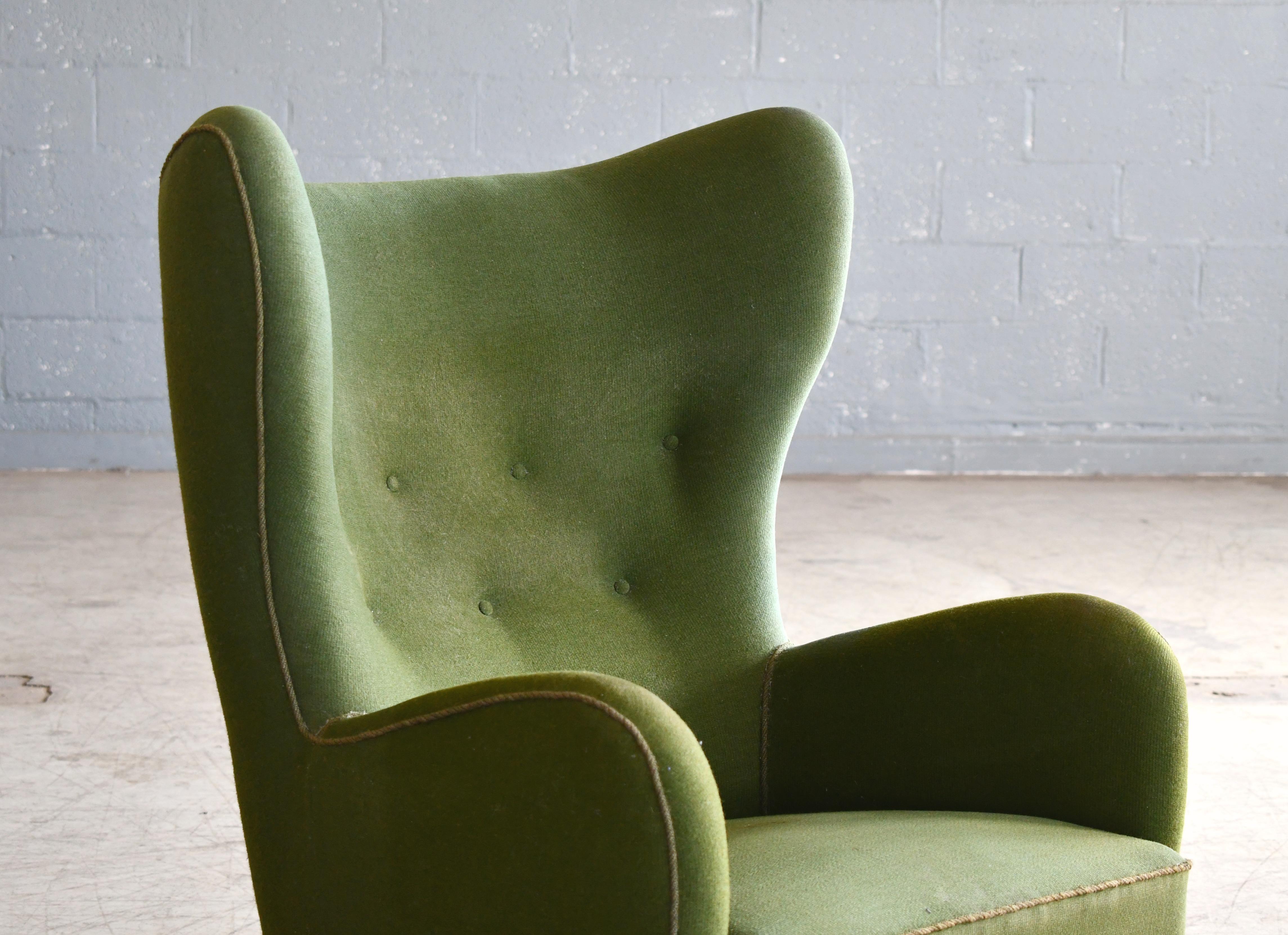 Mid-Century Modern Danish 1940s Flemming Lassen Attributed High Back Lounge Chair