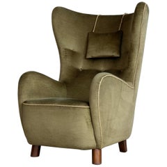 Danish 1940s Flemming Lassen Attributed High Back Lounge Chair
