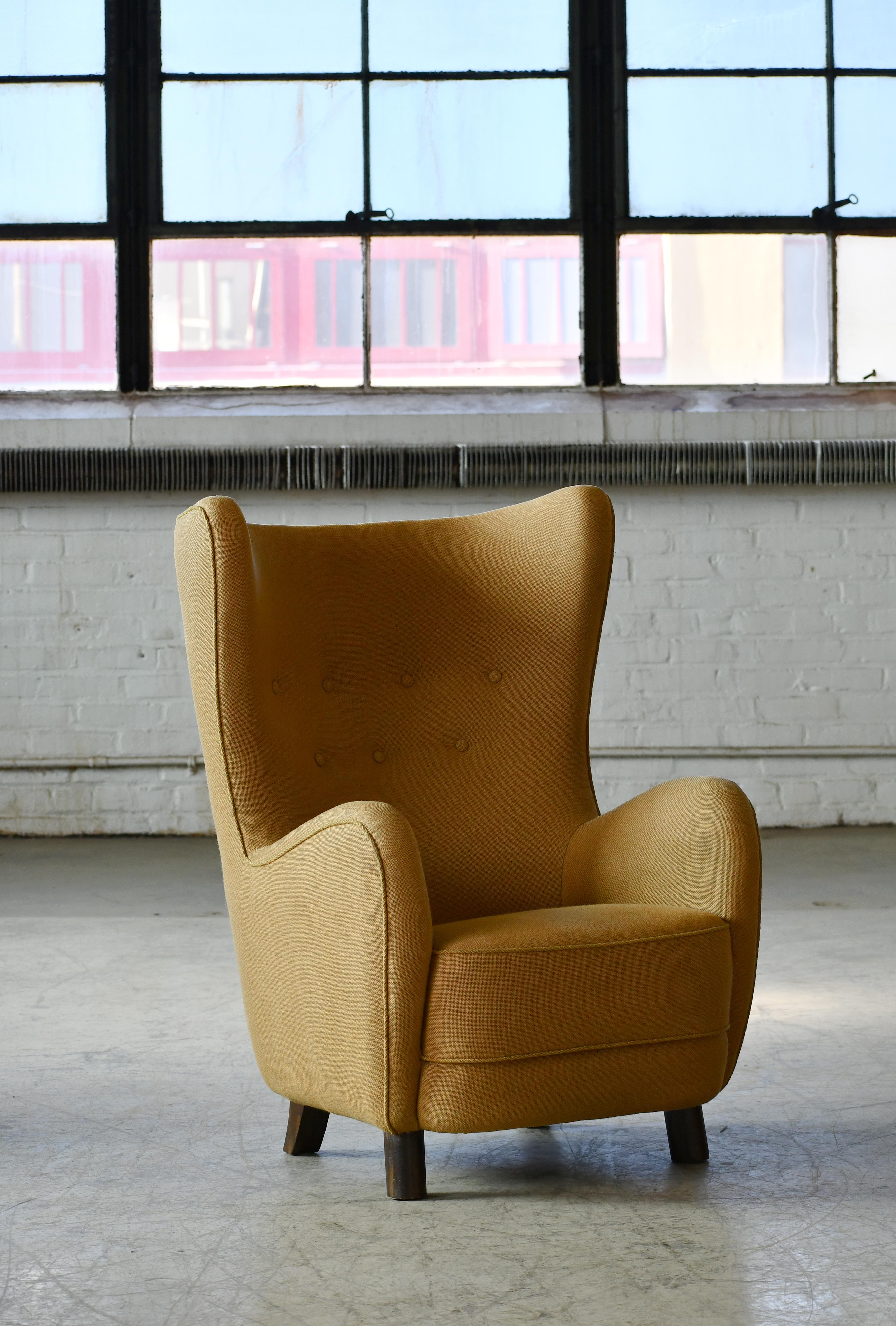 Mid-Century Modern Danish 1940s Flemming Lassen Attributed High Back Lounge Chair  For Sale