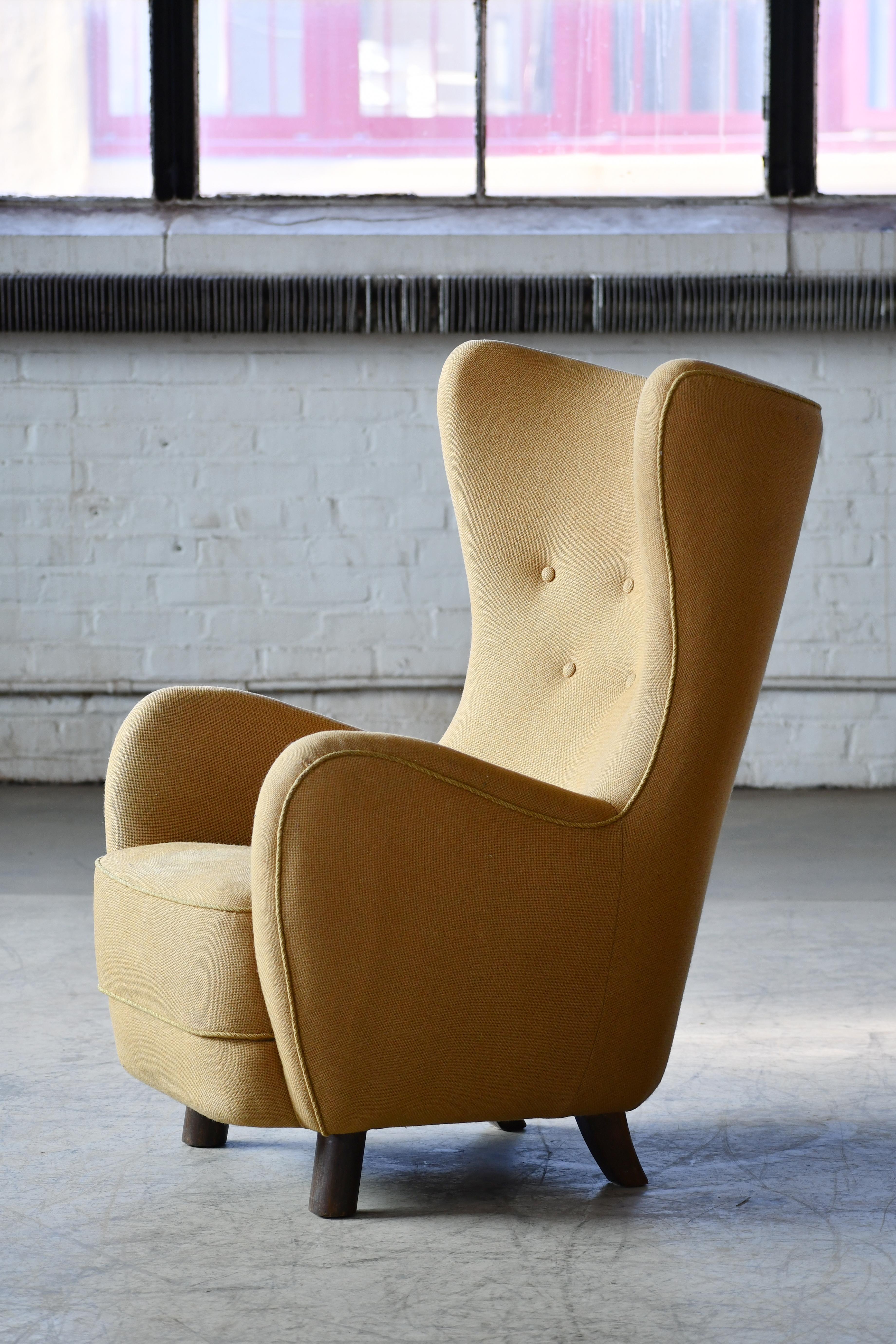 Wool Danish 1940s Flemming Lassen Attributed High Back Lounge Chair  For Sale