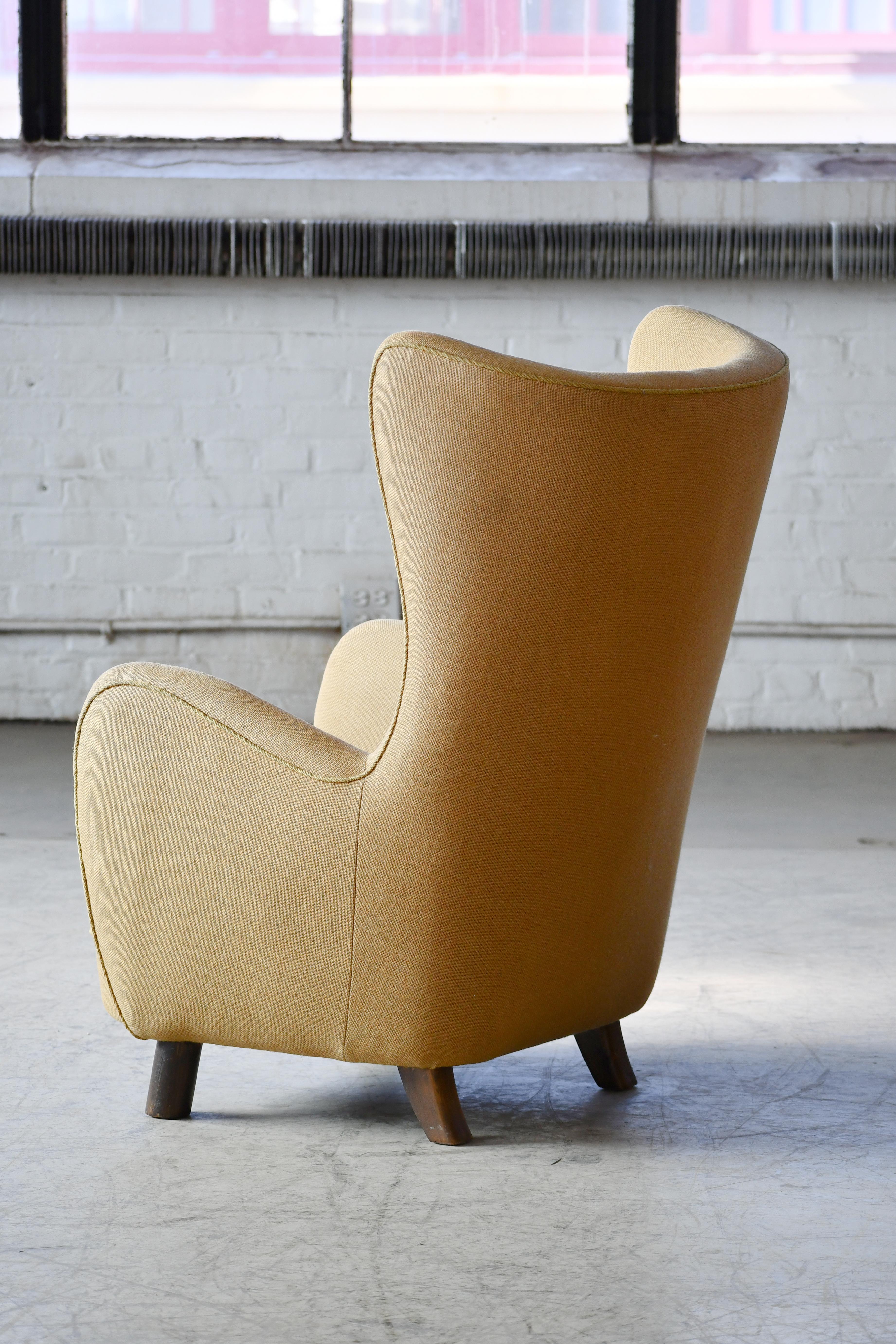 Wool Danish 1940s Flemming Lassen Attributed High Back Lounge Chair  For Sale
