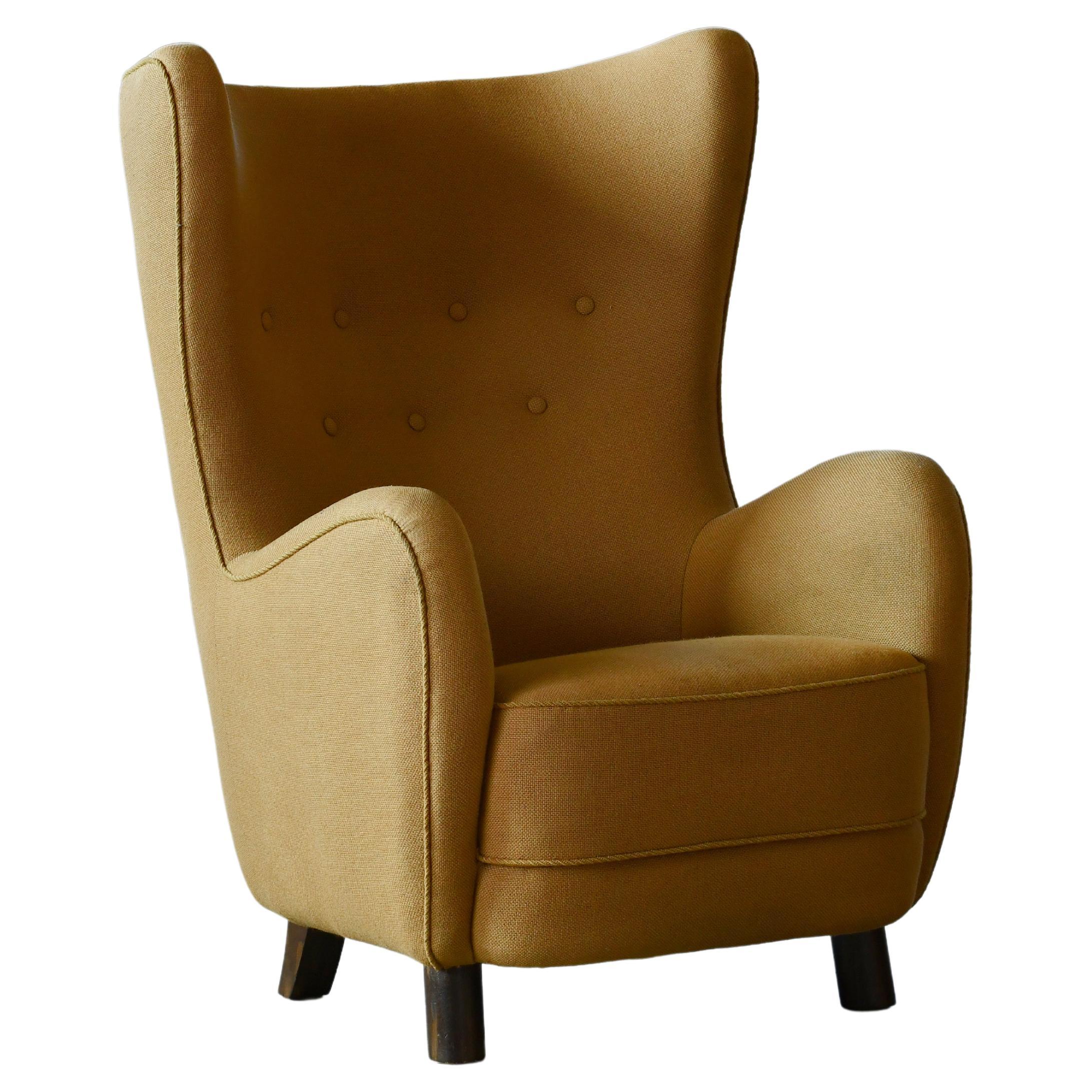 Fauteuil de salon danois à haut dossier attribué à Flemming Lassen, années 1940 