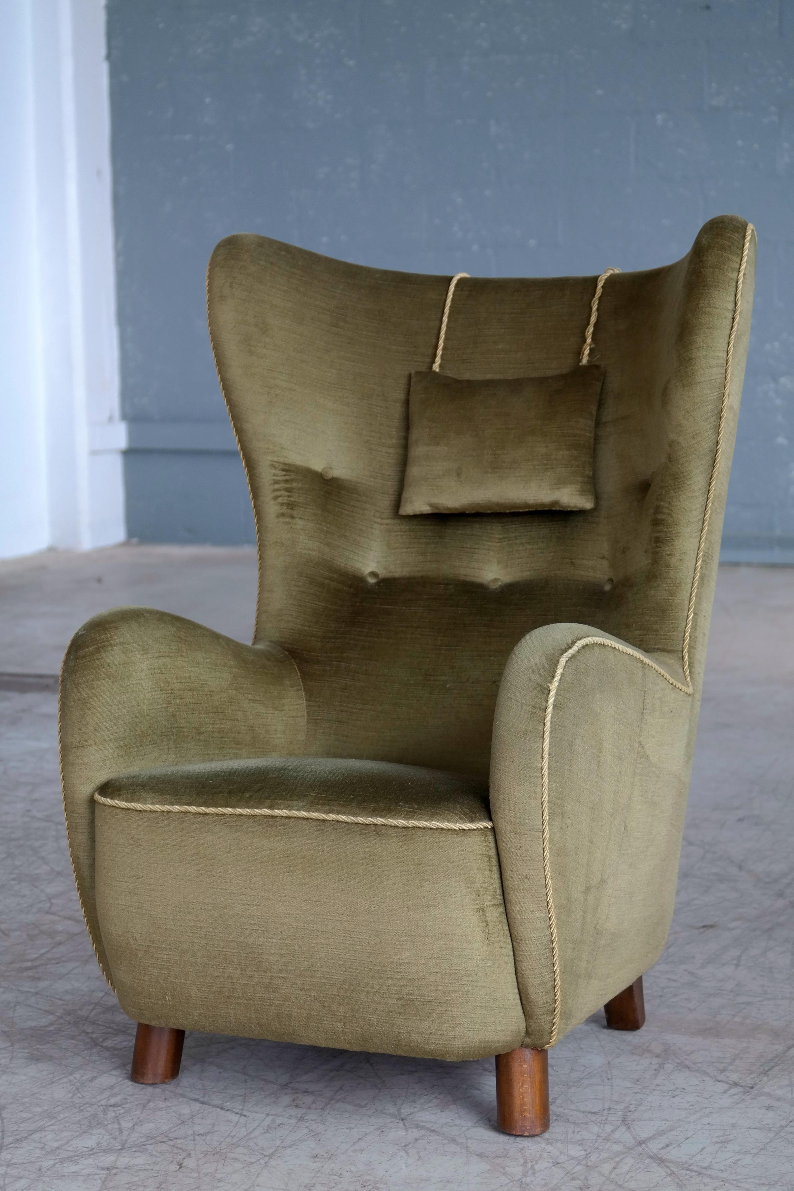 Danish 1940s Flemming Lassen Attributed High Back Lounge Chair 7