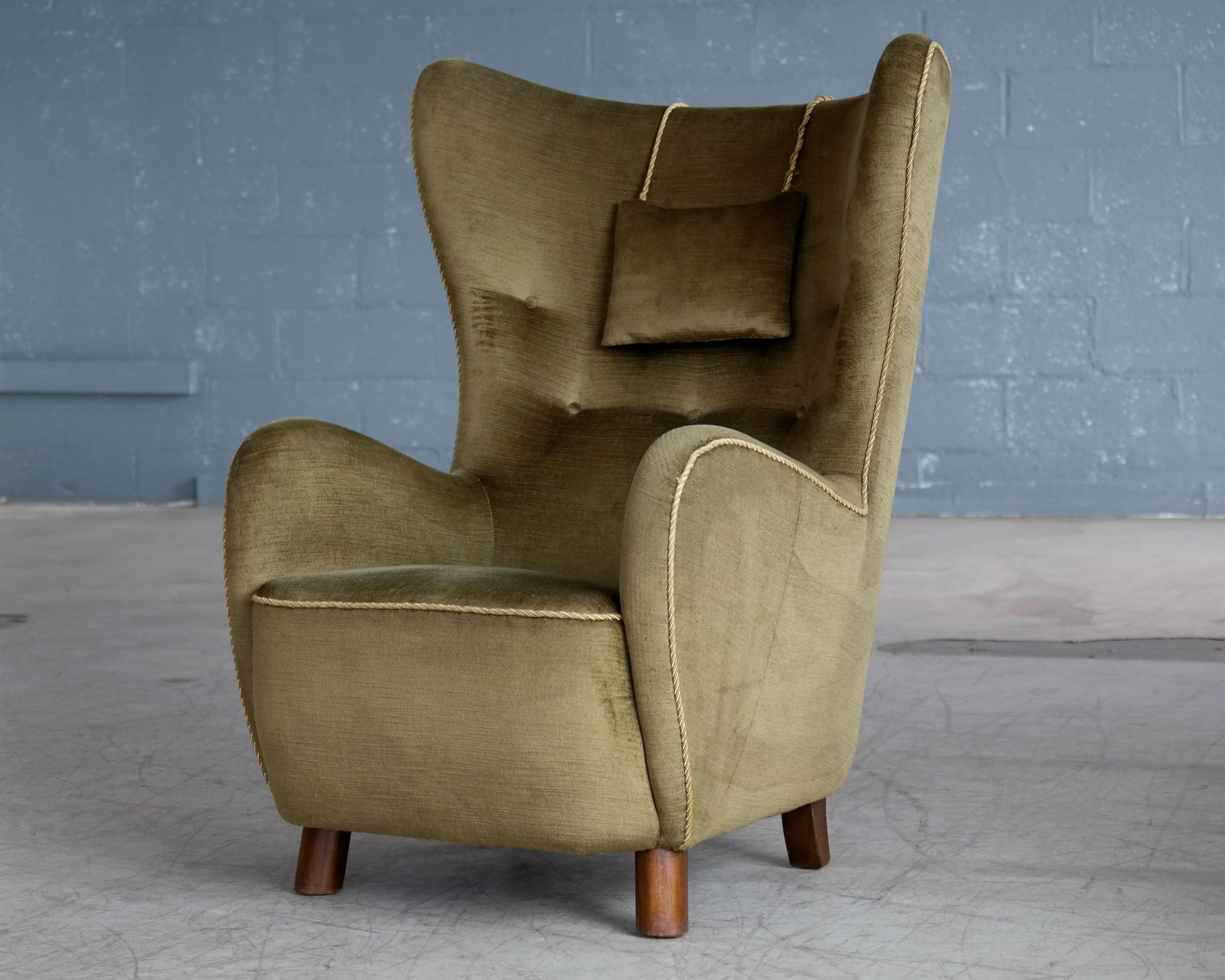 Wool Danish 1940s Flemming Lassen Attributed High Back Lounge Chair
