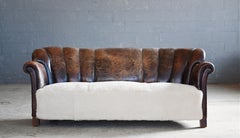 Canapé danois des années 1940 Fritz Hansen en cuir avec siège en peau de mouton neuf