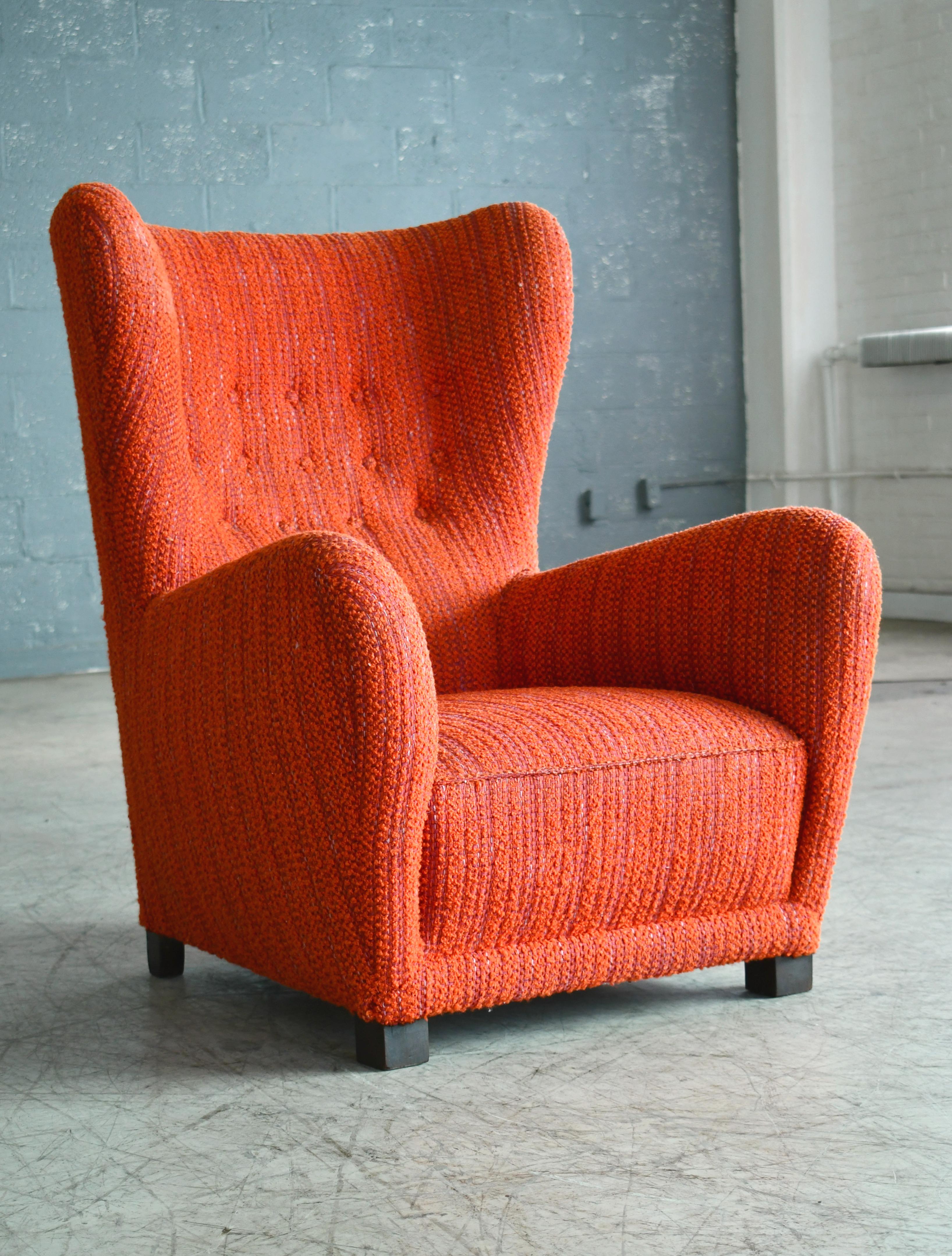 Mid-Century Modern Danish 1940s Fritz Hansen Model 1672 Variant Highback Lounge Chair