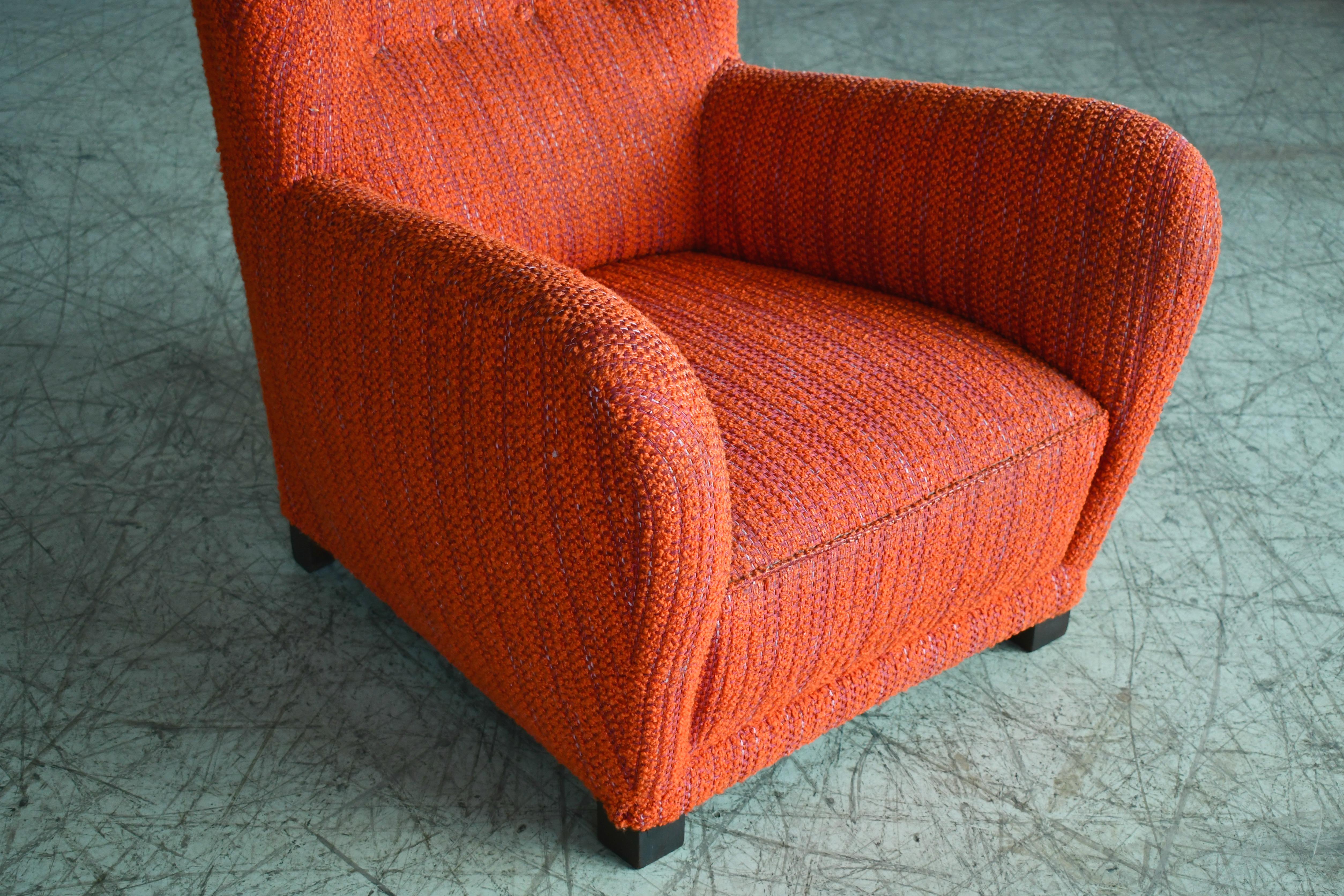 Mid-20th Century Danish 1940s Fritz Hansen Model 1672 Variant Highback Lounge Chair