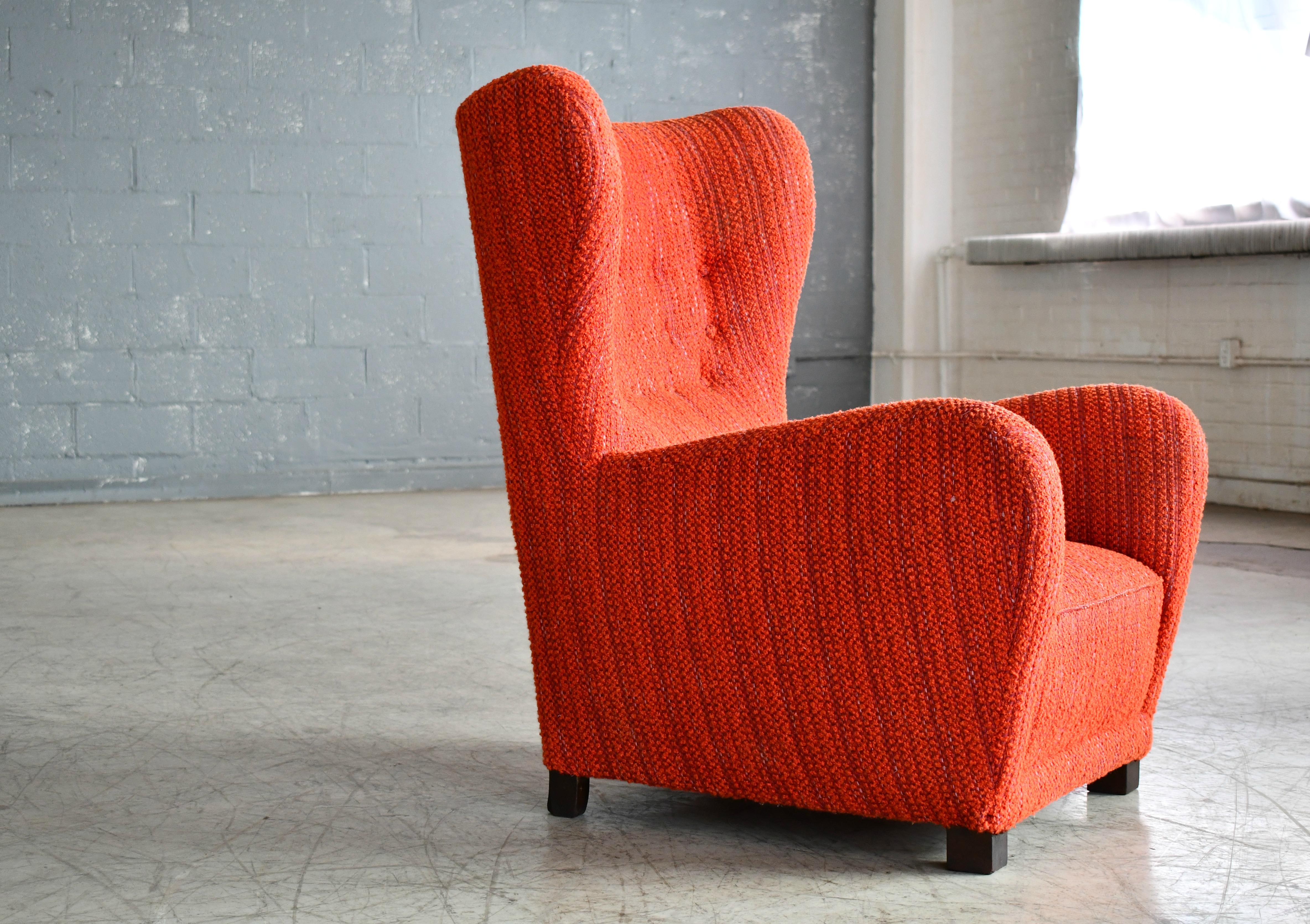 Wool Danish 1940s Fritz Hansen Model 1672 Variant Highback Lounge Chair
