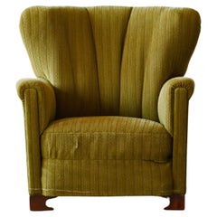 Dänisch 1940's Fritz Hansen Style Large Club Chair in Wolle mit Channel Back
