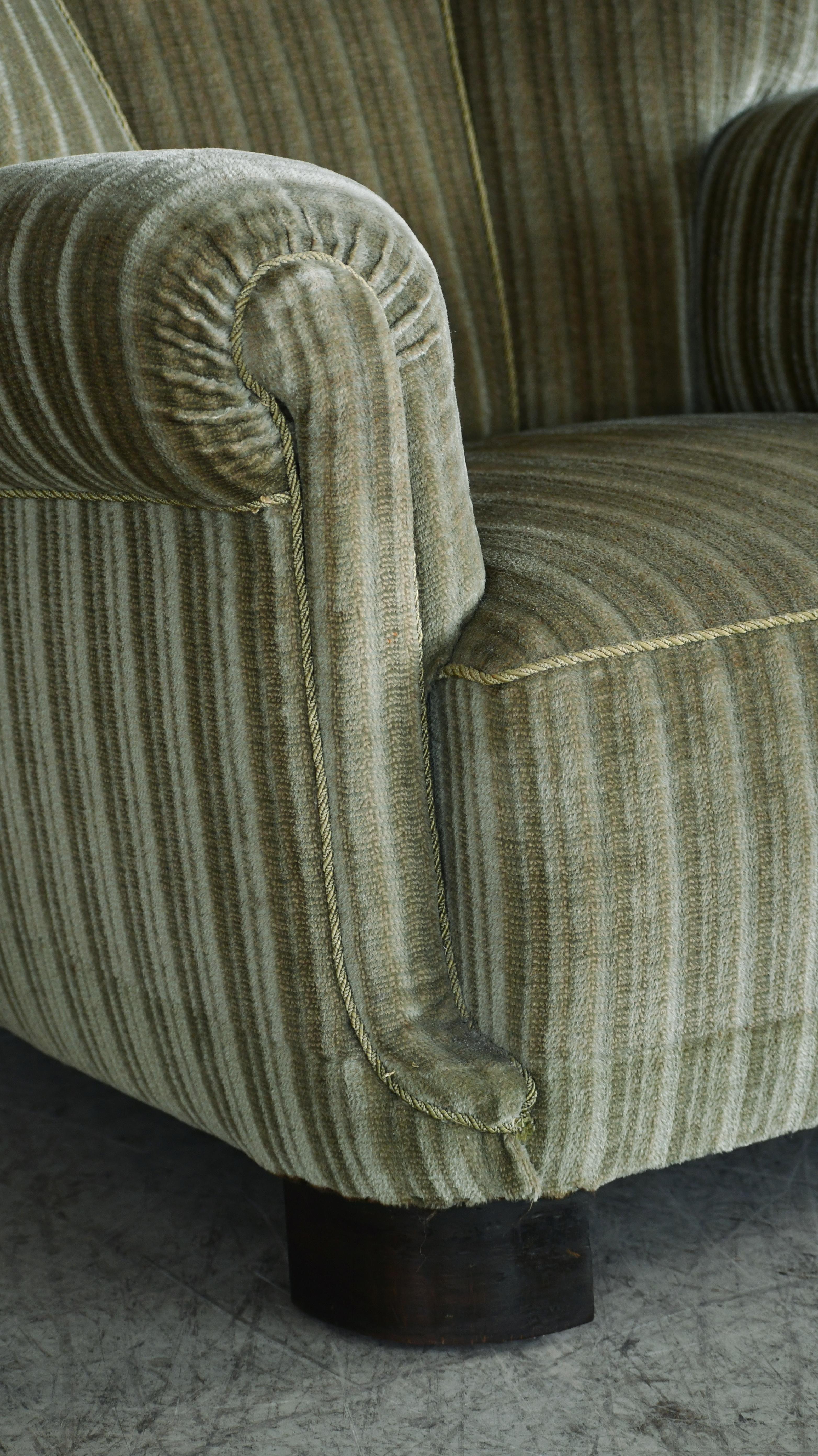 Danish 1940's Fritz Hansen Style Large Scale Club Chair in Green Mohair 1