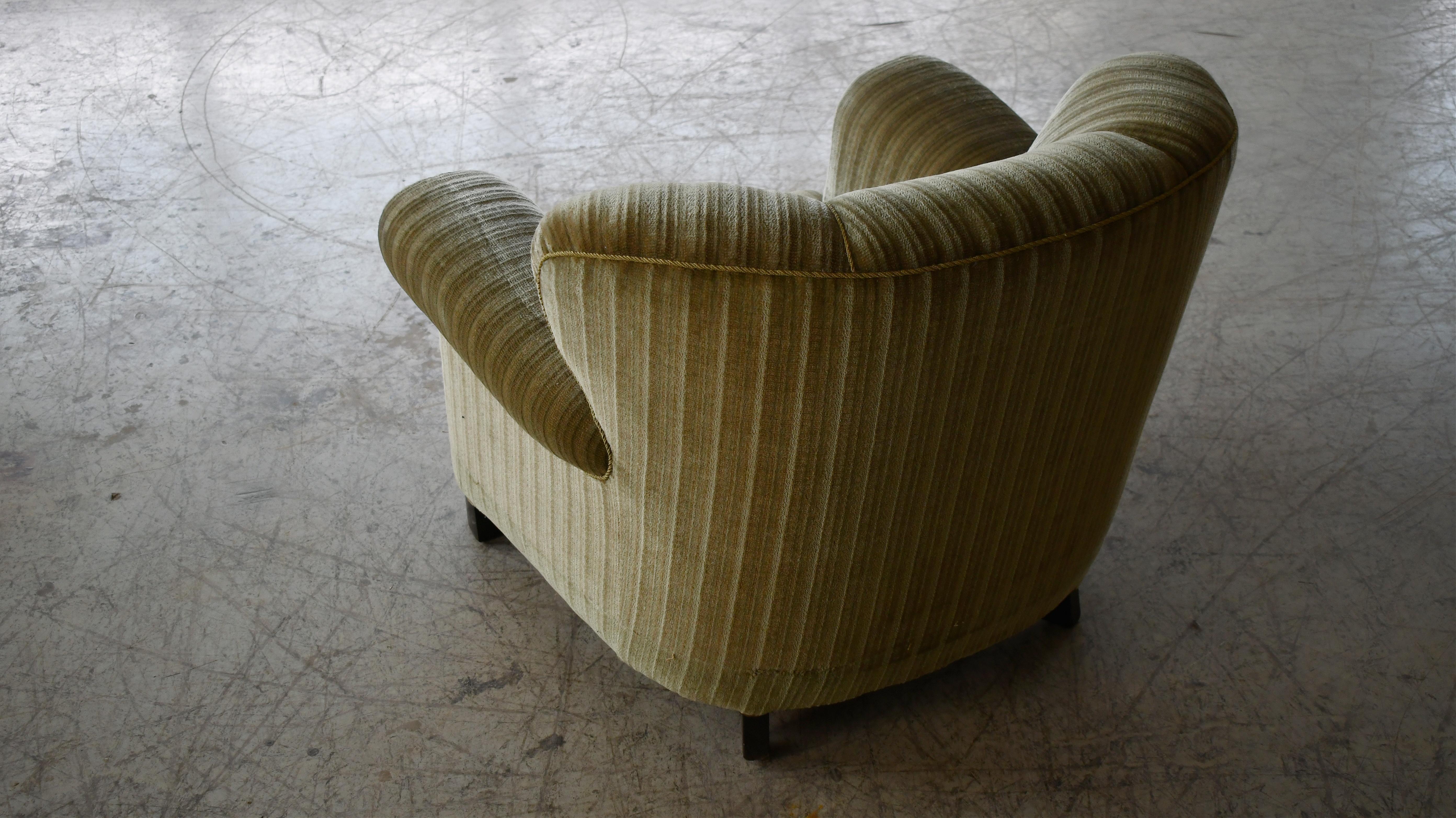 Danish 1940's Fritz Hansen Style Large Scale Club Chair in Green Mohair 2