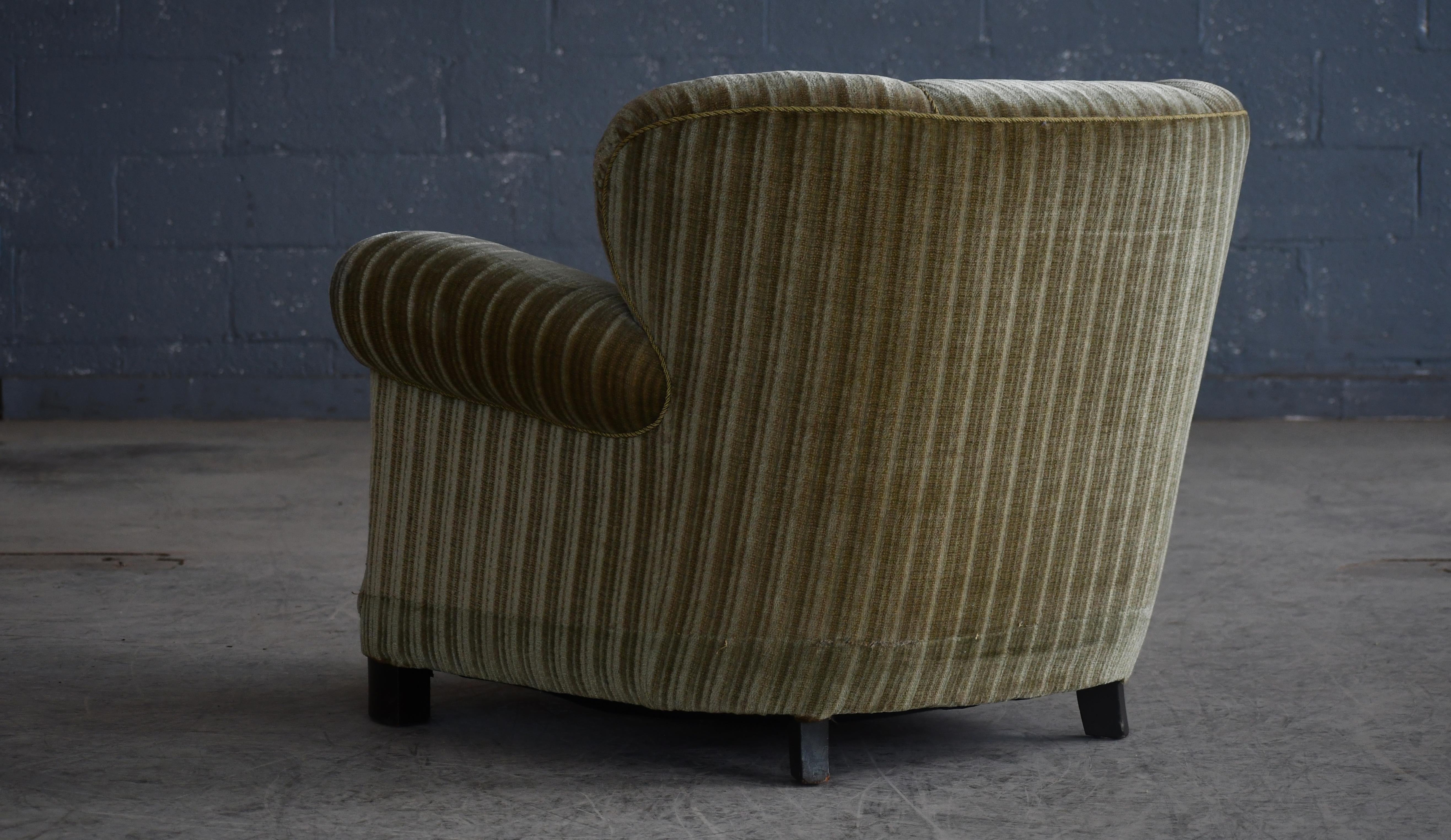 Danish 1940's Fritz Hansen Style Large Scale Club Chair in Green Mohair 4