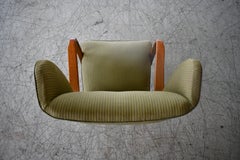 Danish 1940s Fritz Hansen Style Wing Back Lounge Chair with Open Armrests in Oak