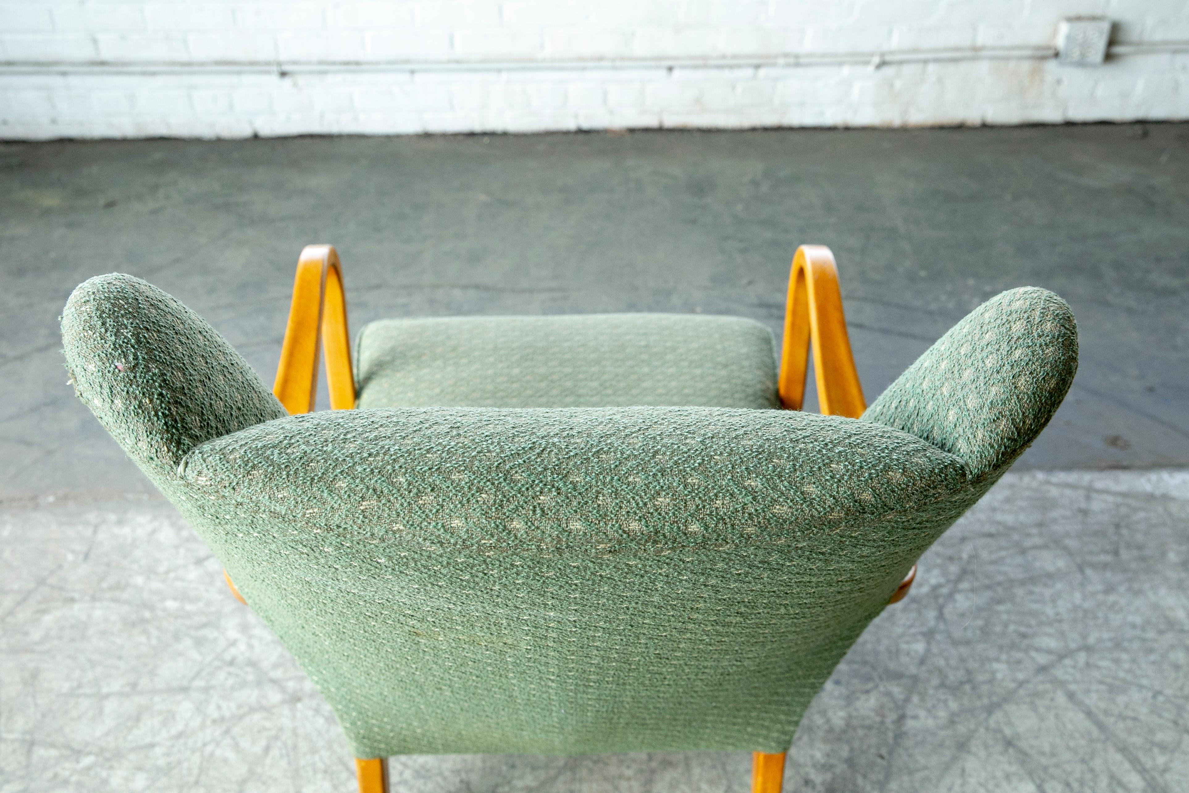 Silla reclinable danesa estilo Fritz Hansen de 1940 con reposabrazos abiertos en venta 4